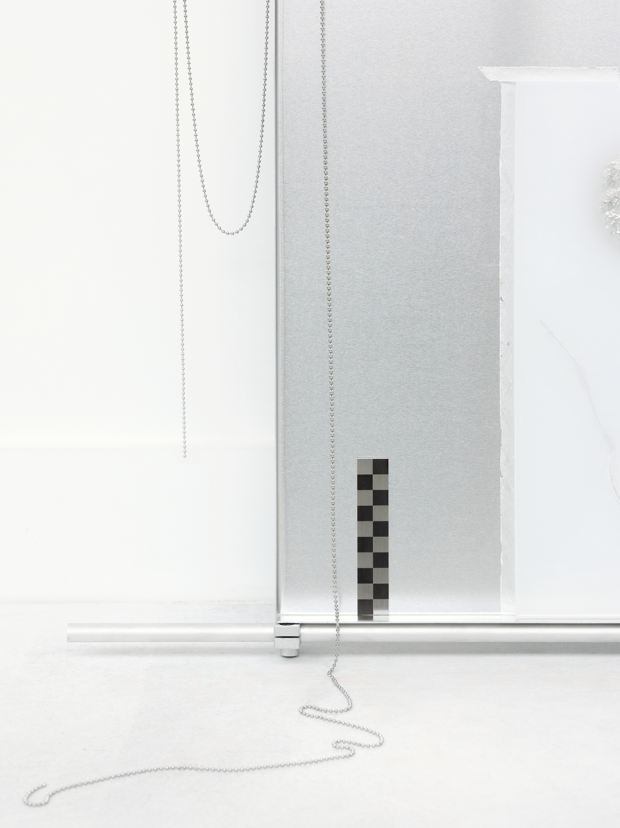 Imperma_97°58’28”N_34°29’47”E_  2025,  [61cm x 66cm x 10cm]  Art-O-Rama invited by Xxijra Hii Gallery, Marseille  Eco resin, aluminium, pewter, labels, found metal components and drain chain. 