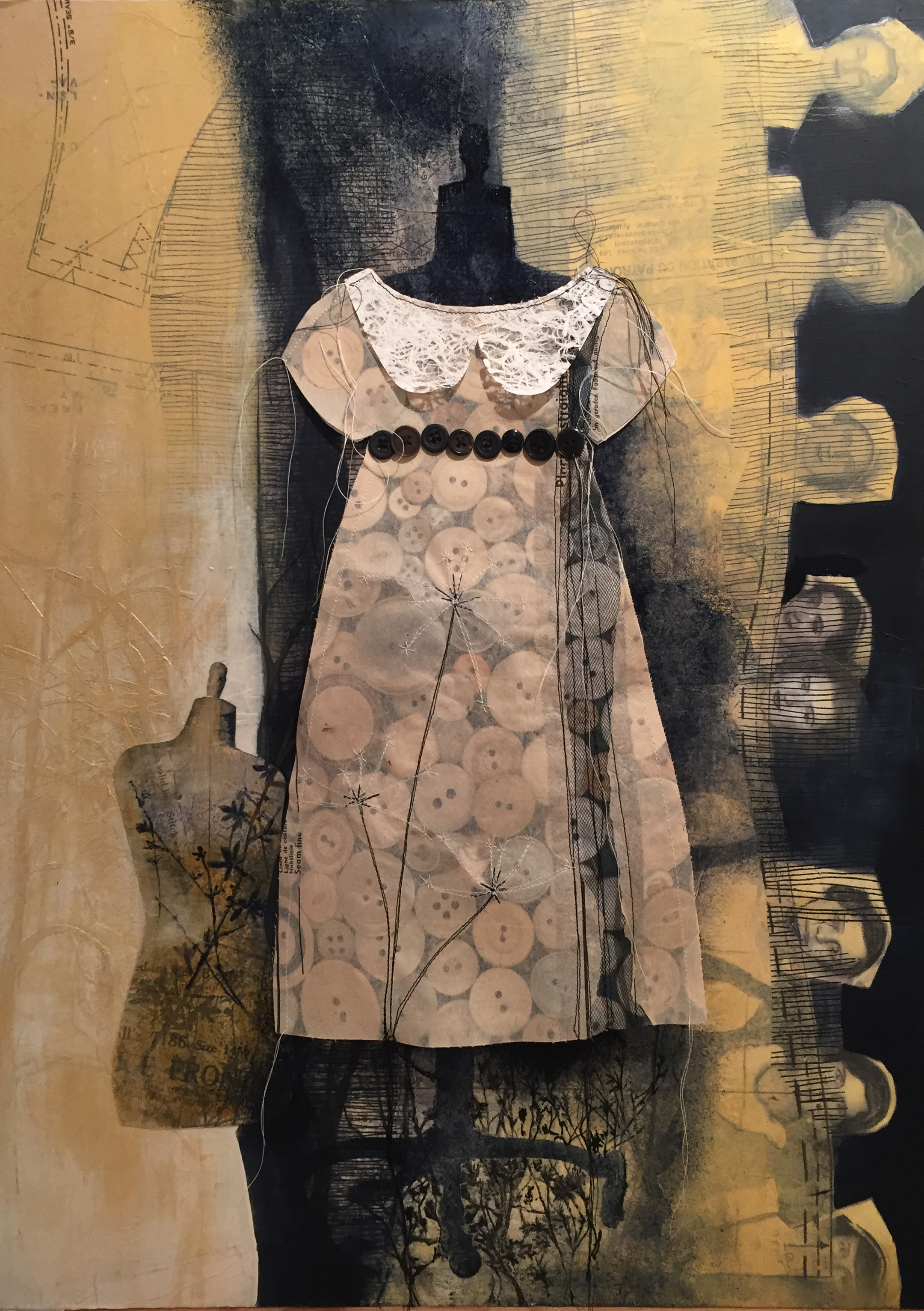 Cute as a Button  2017  Mixed media on board 20" x 30"