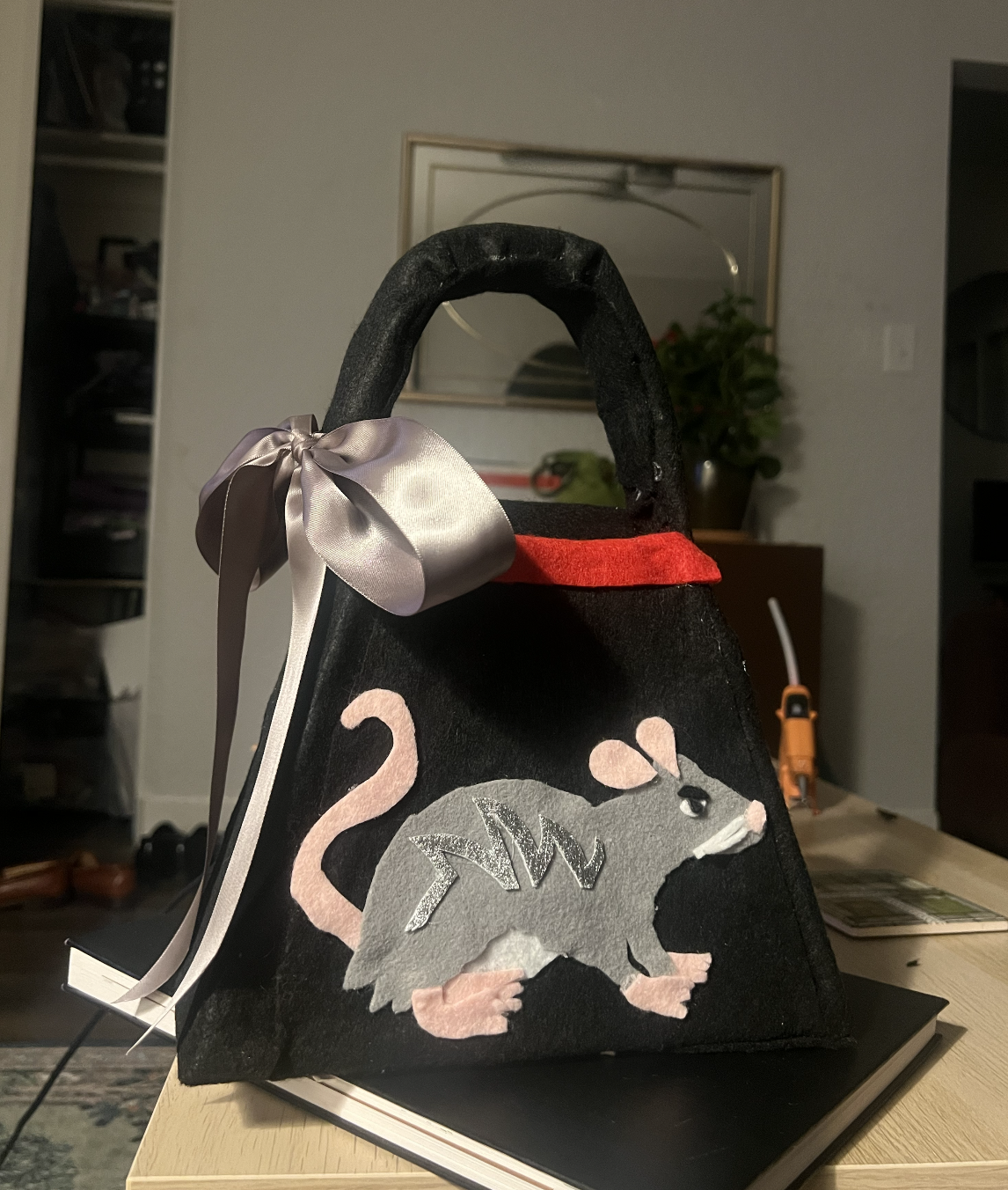 rat bag up close (cardboard & felt)