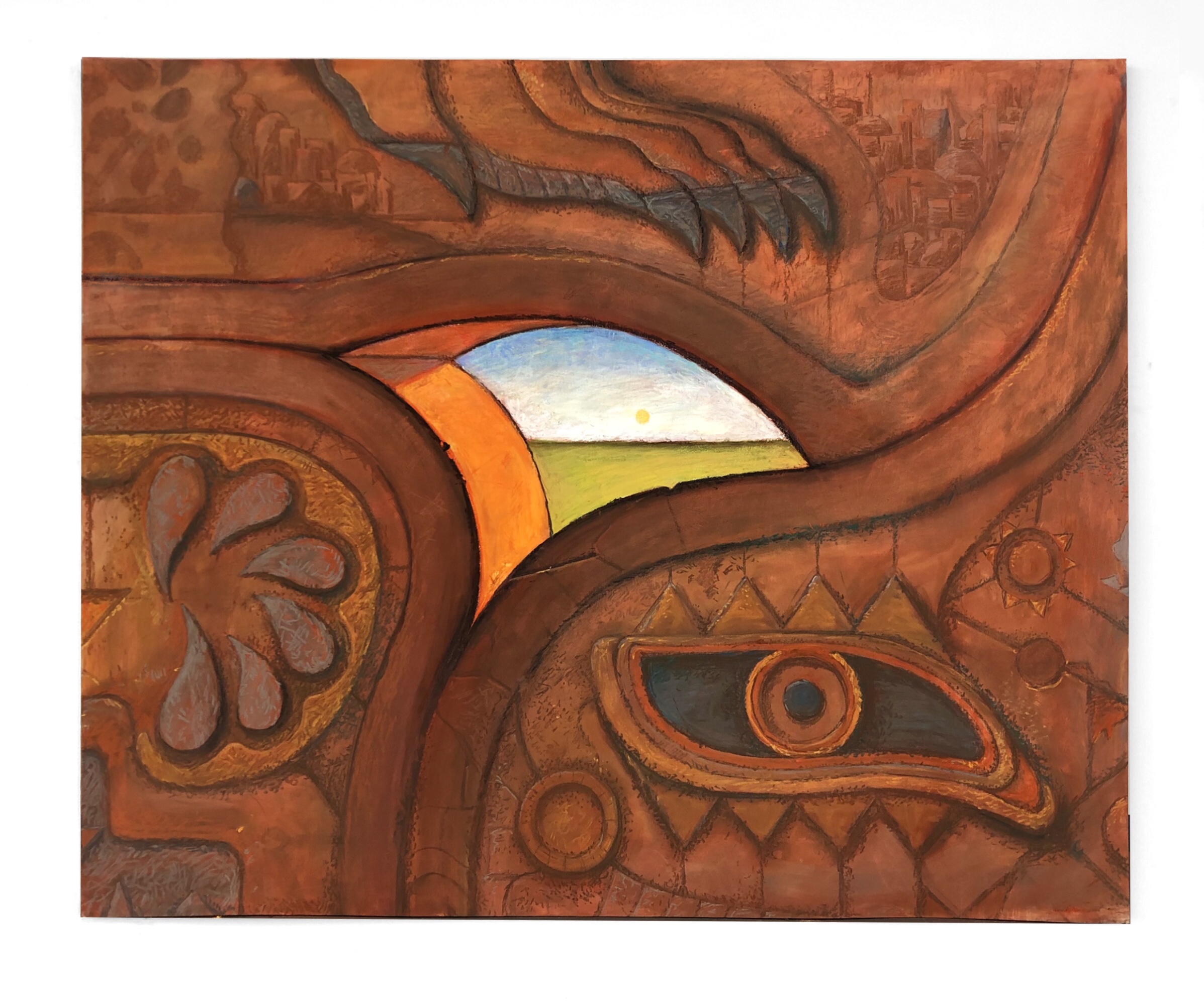 We Await, pastel and oil on wood, 39 x 32 inch, 2024