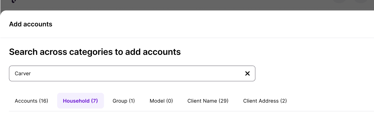(Concept only) Powerful and far-reaching account search along with tabbed search categories