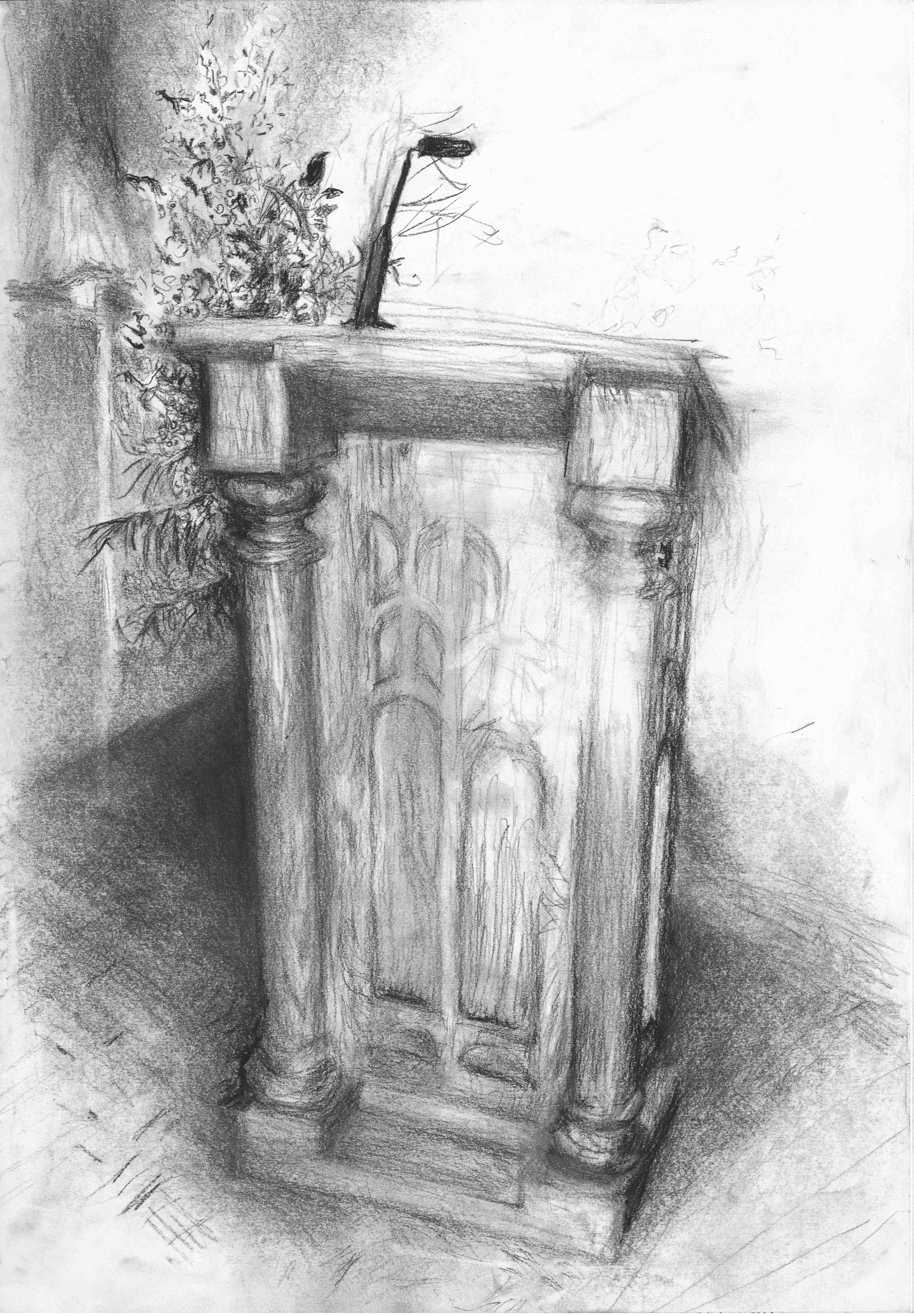 Lectern with Flowers, 2015. 60X40 cm. Charcoal pencil on paper