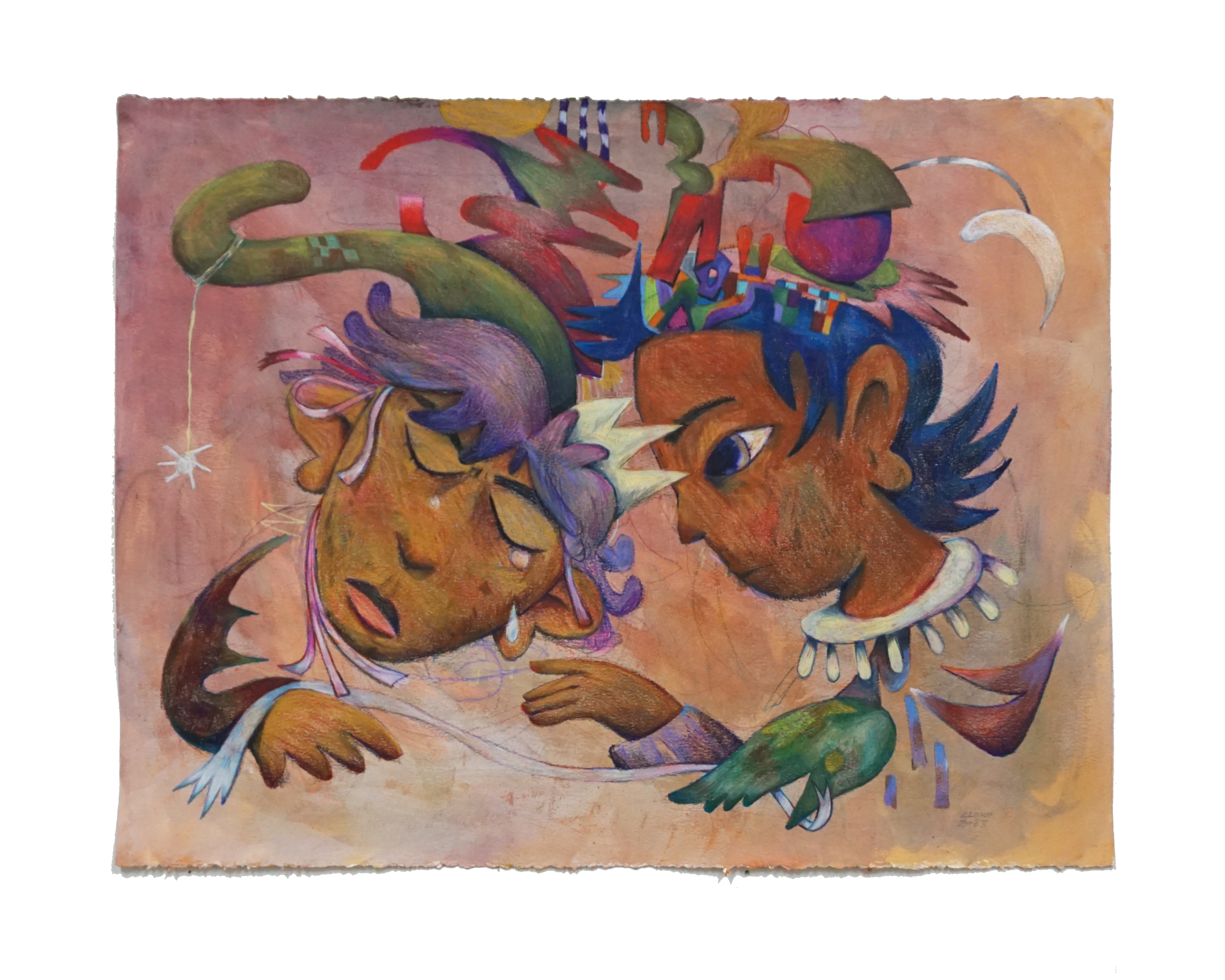 sun and moon/22x30/wax pastel on paper