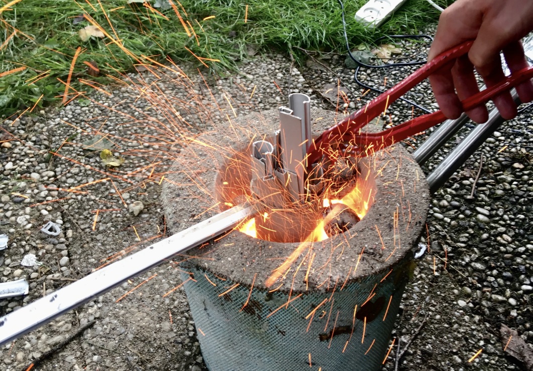 Fig. 1: The process of my first Aluminum casting experiments in 2018.
