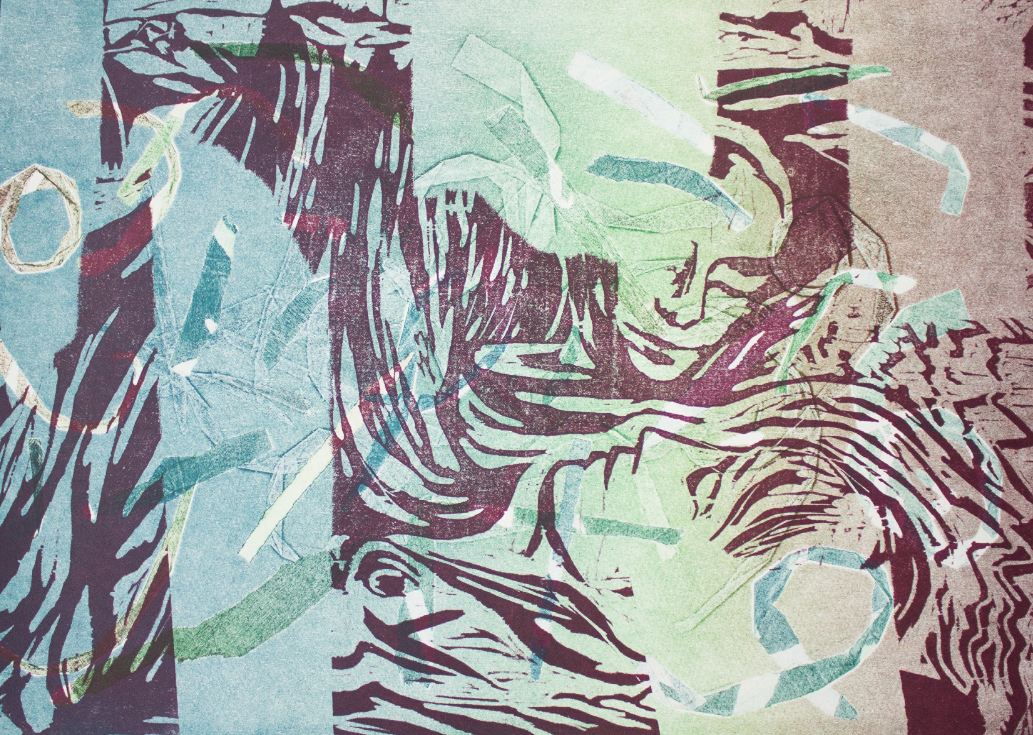 'Sail upon the land',  2022. Woodcut on paper, 42x30cm