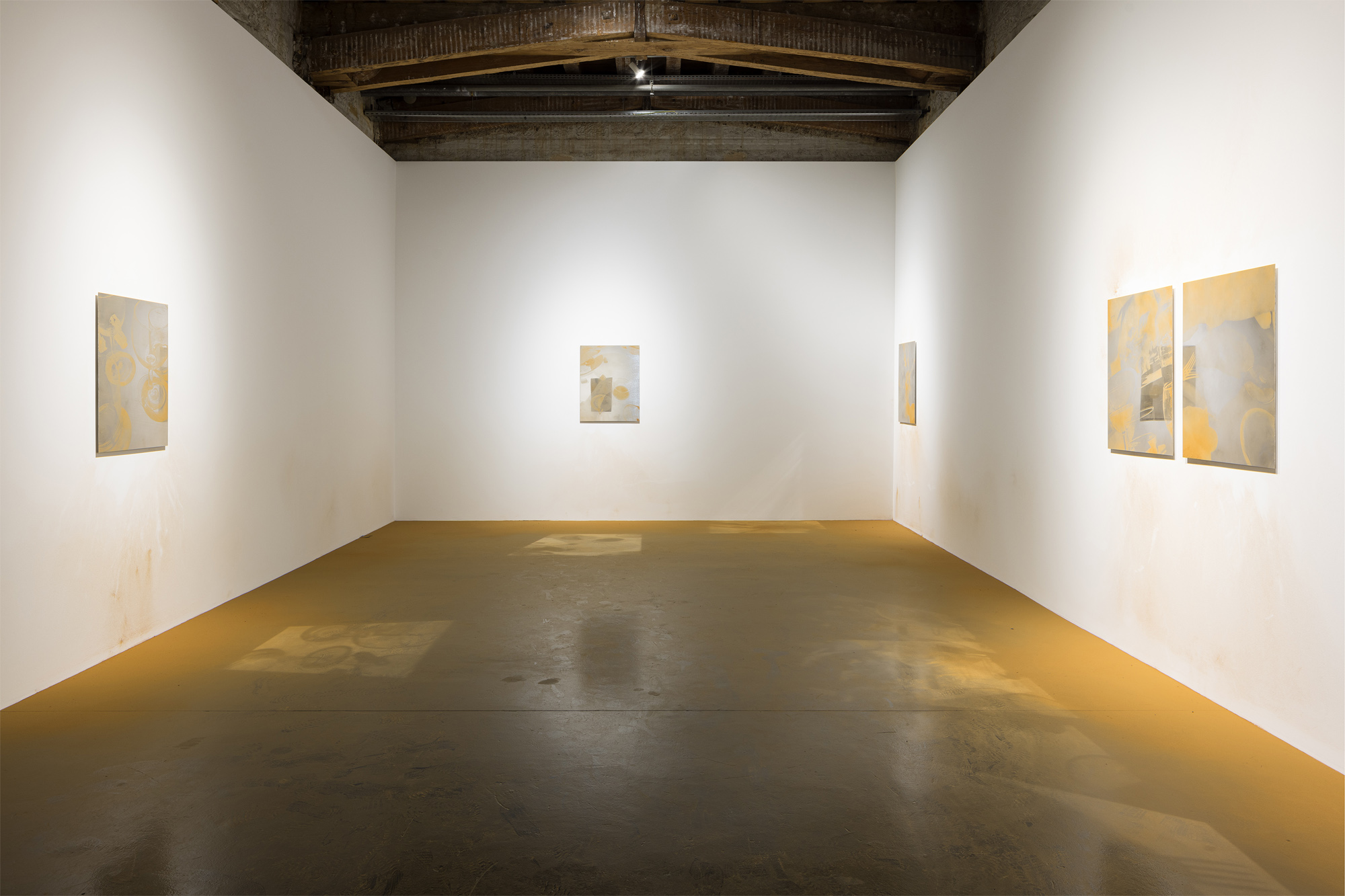 Out for lunch, 2021. Nine Capc pine-dust silkscreen prints and one silkscreen print made from dust from Who’s next? on mirrored steel