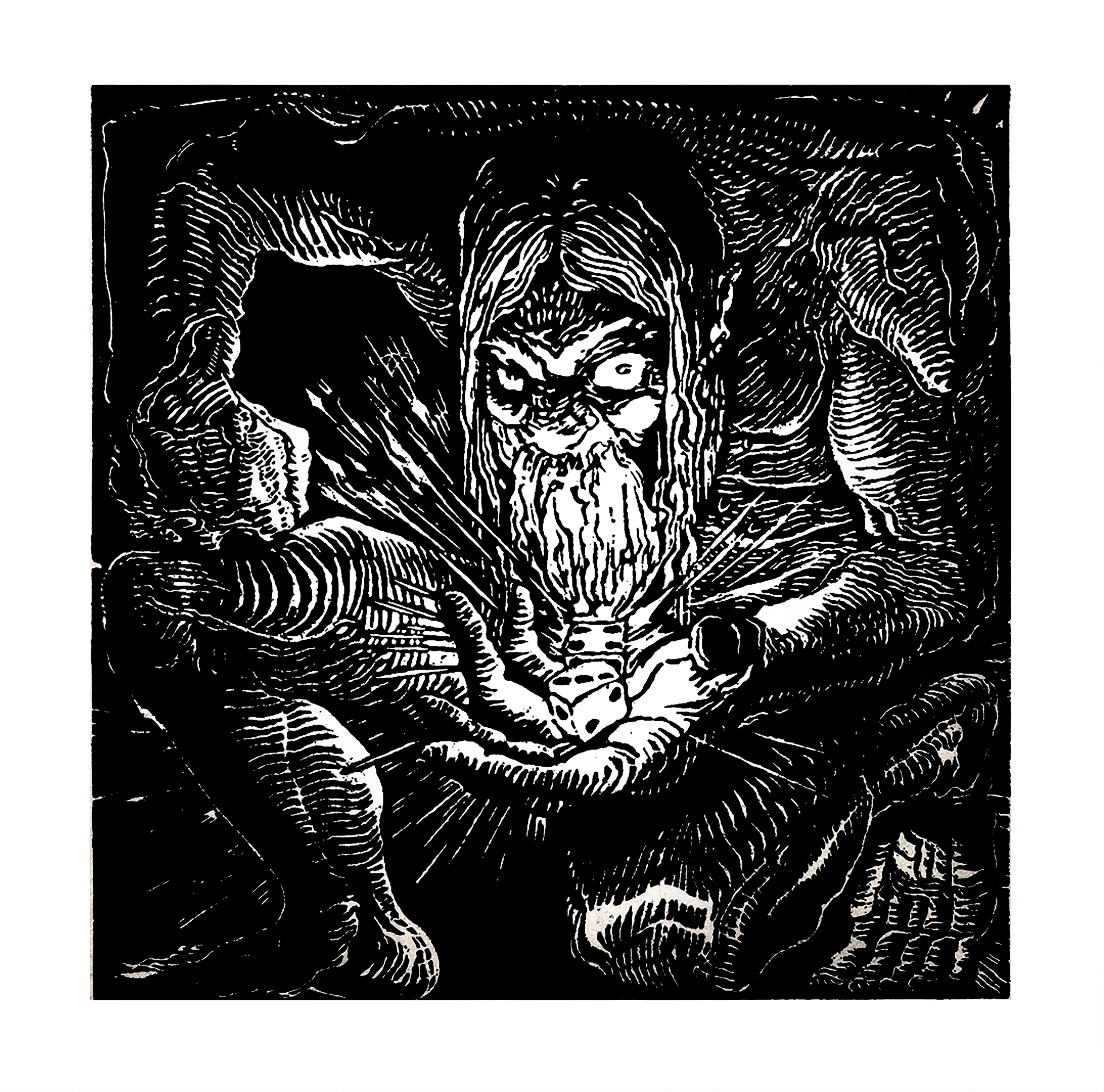 Divine Dice Thrower, woodcut, 2022
