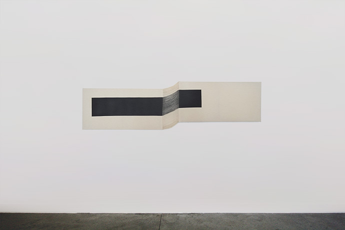 Untitled (KK143), 2021, Acrylic, graphite, partially unwoven canvas, wood, H16 x 60 in. as shown (dimensions variable)