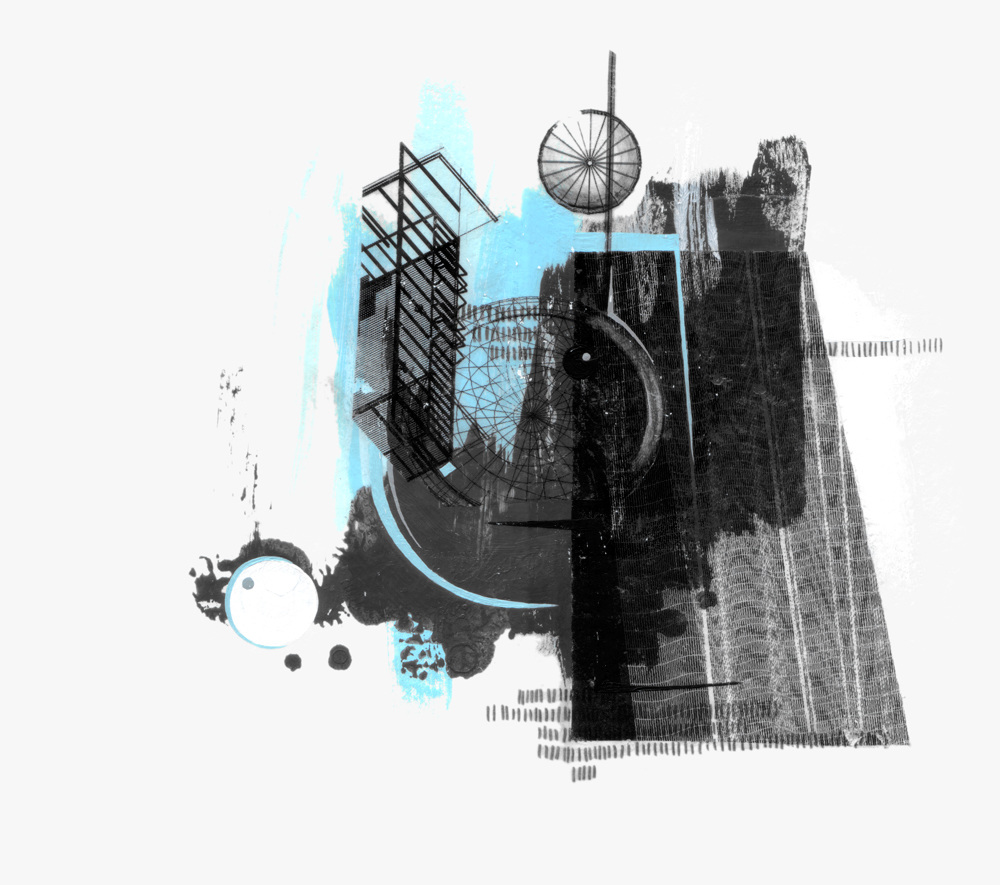 GEFÜGE AM HORIZONT  ·  mixed media on paper  ·  26 x 29 cm  