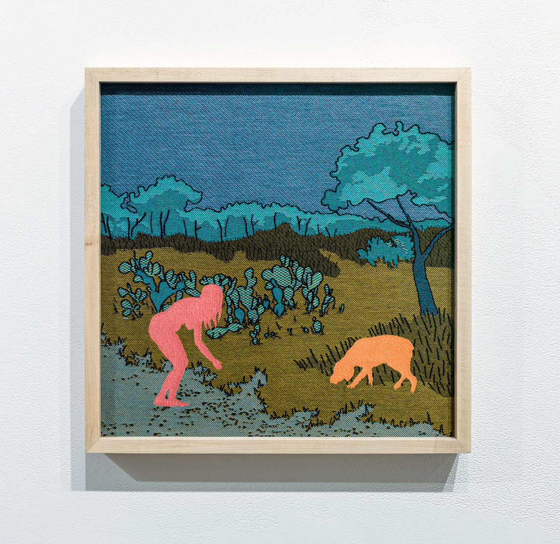 Meeting Site: Prickly Path, 2023, 20" x 20", Jacquard woven cotton and rayon with cotton embroidery