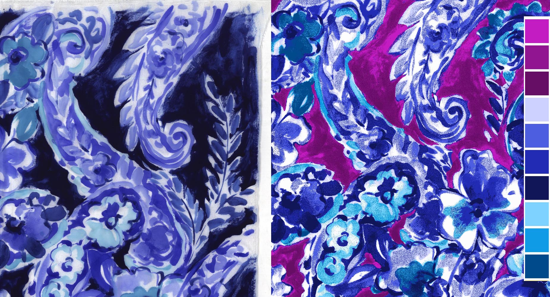 painted paisley developed for colorways & repeat