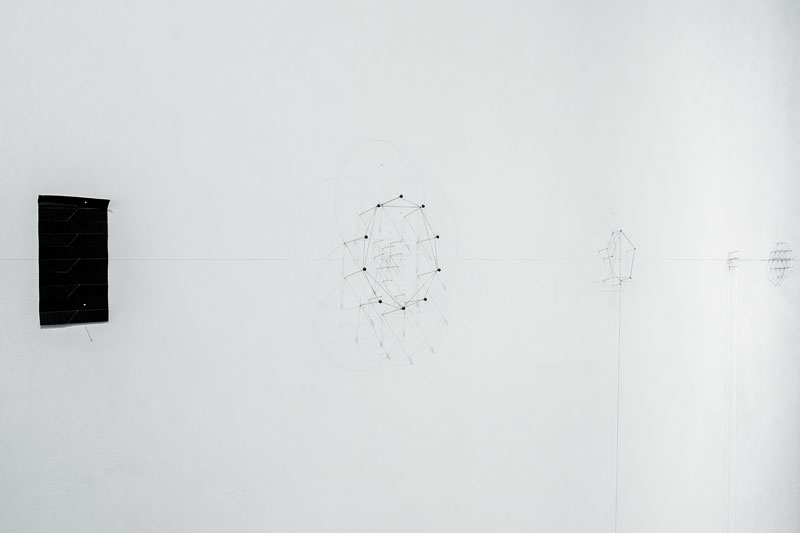 Amina Ahmed, Pondering the Fish, 2019, a drawing on site: graphite, paper, cotton thread, copper, light, mirror, water, shadow, paint.  Photo credit: Rafael Gamo.