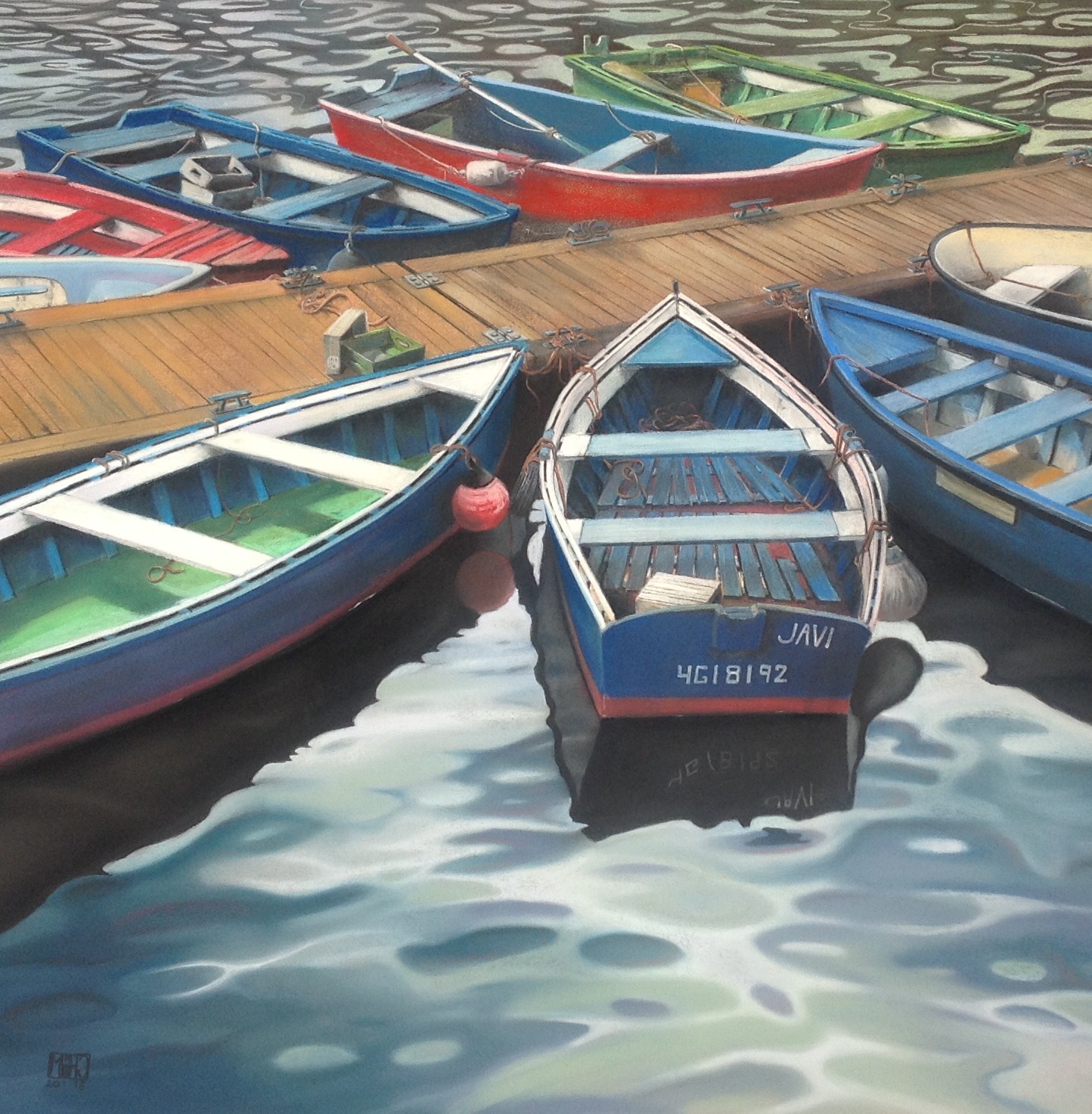 106–Luarca Boote 272×72 cmPastell auf Fabrianopapier2016︎ Bild kaufen