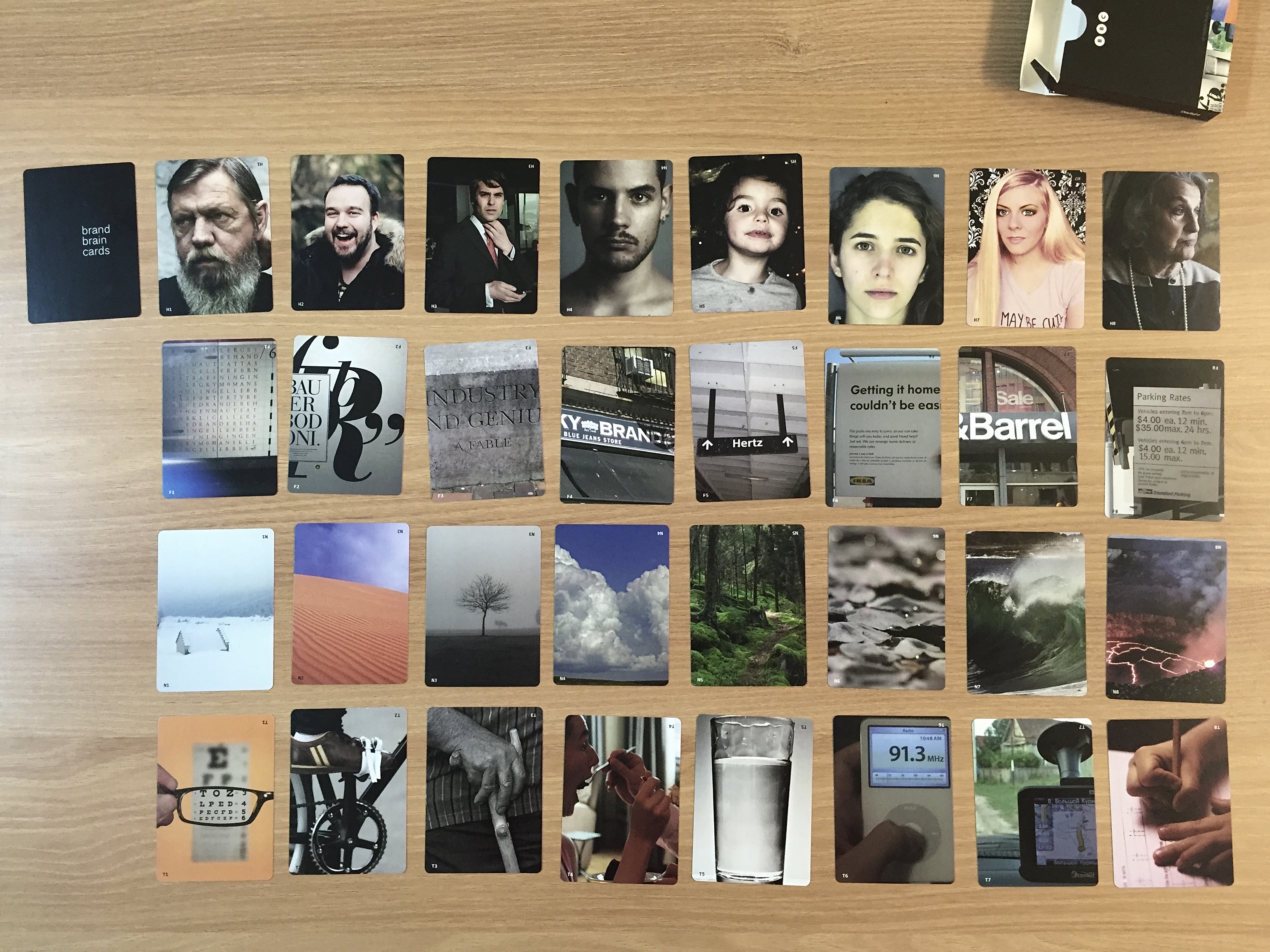 There are a total of 32 image cards. There are 4 different groups including ‘Humane / Facade / Nature / Tool and each group consist of 8 different images. - Humane – Portrait images of male and female who are of different age and hold various distinct characteristics. - Facade – Images of signboards or facilities in which various fonts are used for recognition - Nature – Images of nature and moments in each season - Tool – Images of surrounding tools that are closely adhered and applied to the lives of humans