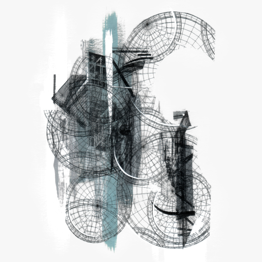 SIMULTANE FÄDEN DER KUGEL  ·  mixed media on paper  ·  26 x 29 cm  