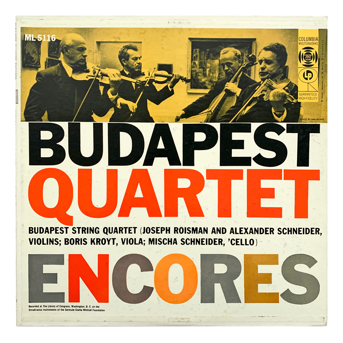 Columbia Masterworks ML 5116 Various Budapest String Quartet Design: Dan Weiner (photography)