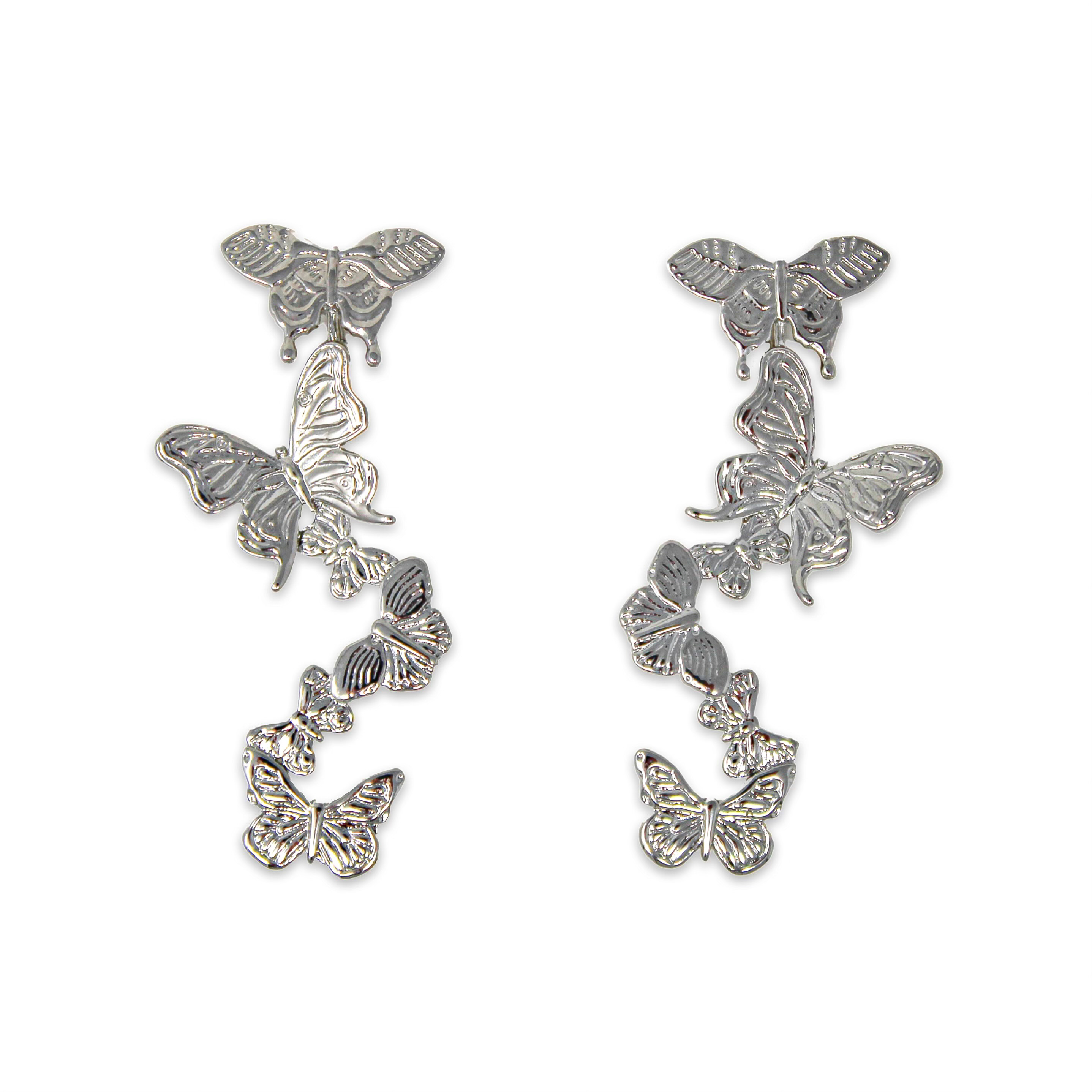 Butterfly Wind Earrings Silver White View by Angela Mia