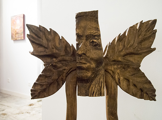 Confident de la lune (detail), 2018, wood, resin, mixed media, variable dimensions