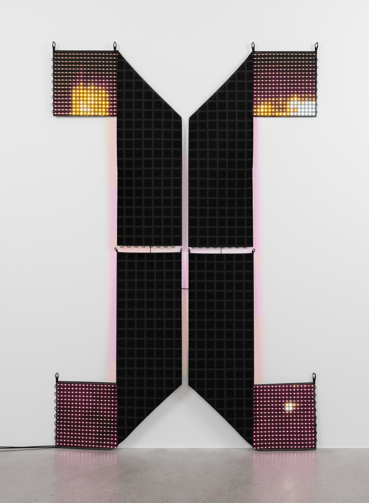 Thinkpol thoughtlord, 2020, infrared thermograph on LED curtain, media player, electronics, each 96 x 64 x 5 in. (244 x 162 x 13 cm)