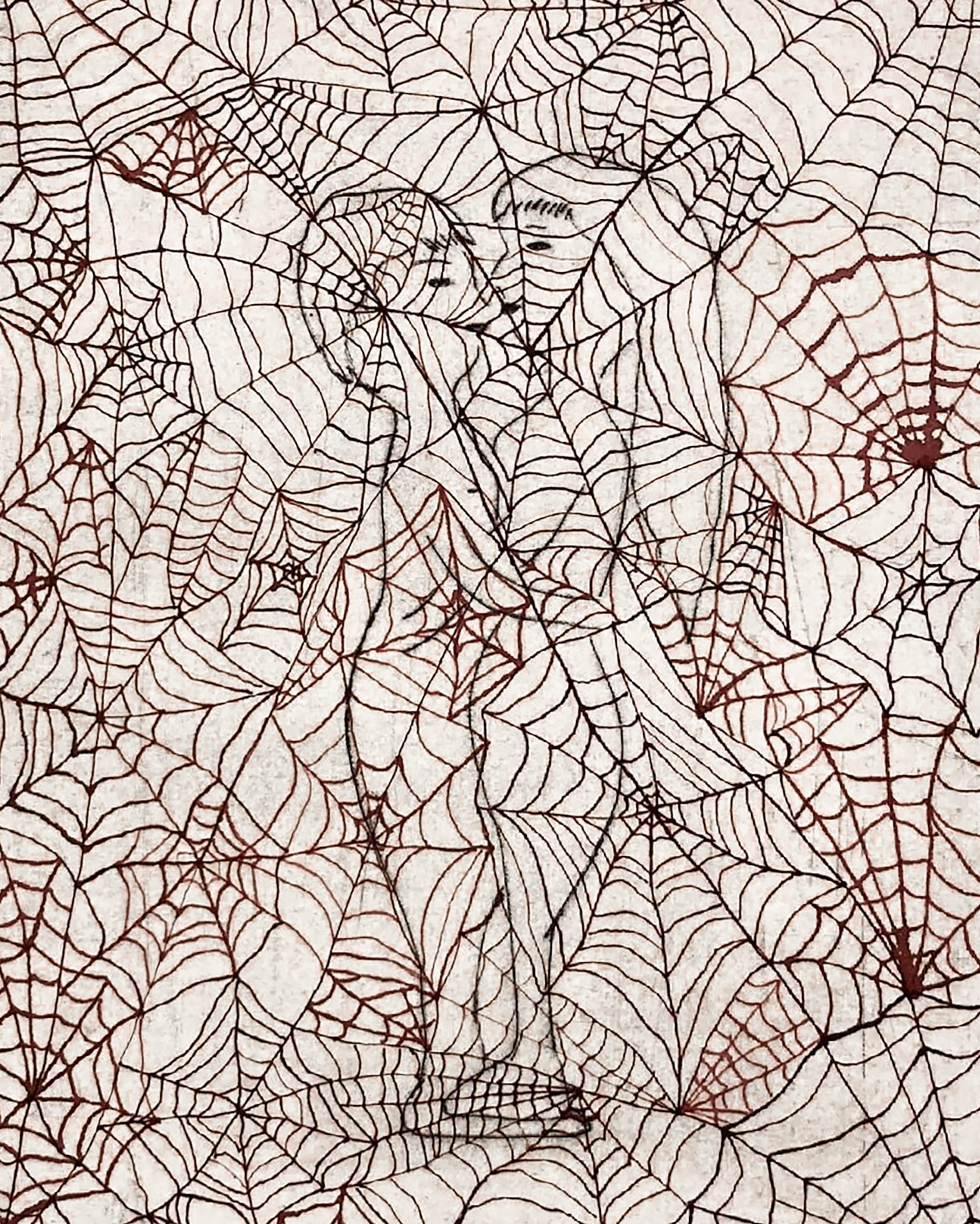 Untitled, 2021, Ink drawing on drypoint etching. 15x20 cm