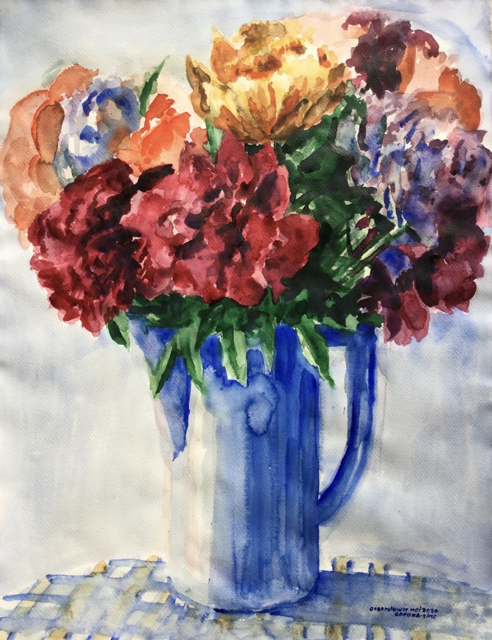 Pioenrozen 2020 - watercolor 60x40 cm