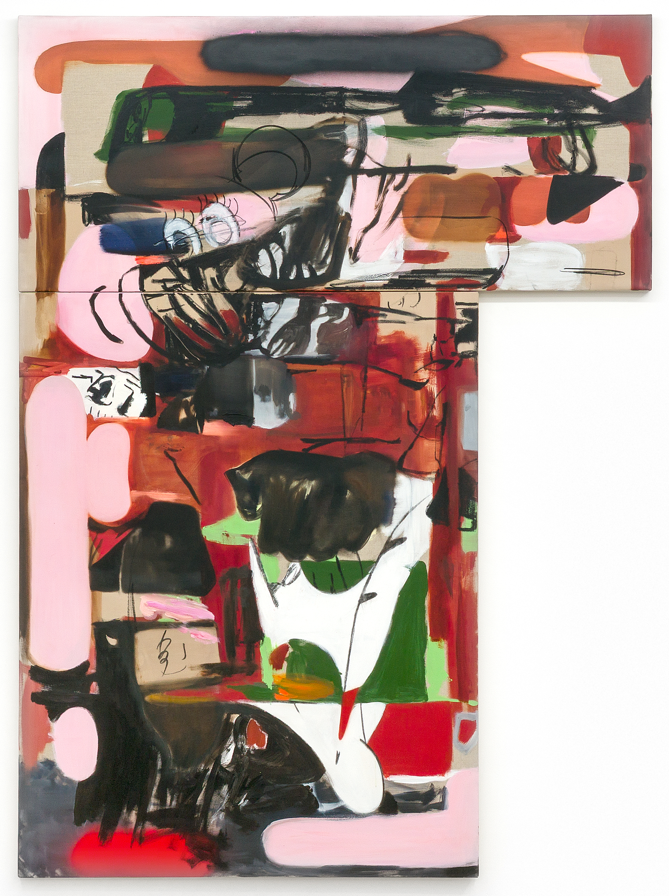 Mickey's Ear, 2025, Oil, acrylic, oil stick, charcoal, spray paint on canvas, 207 × 152 cm