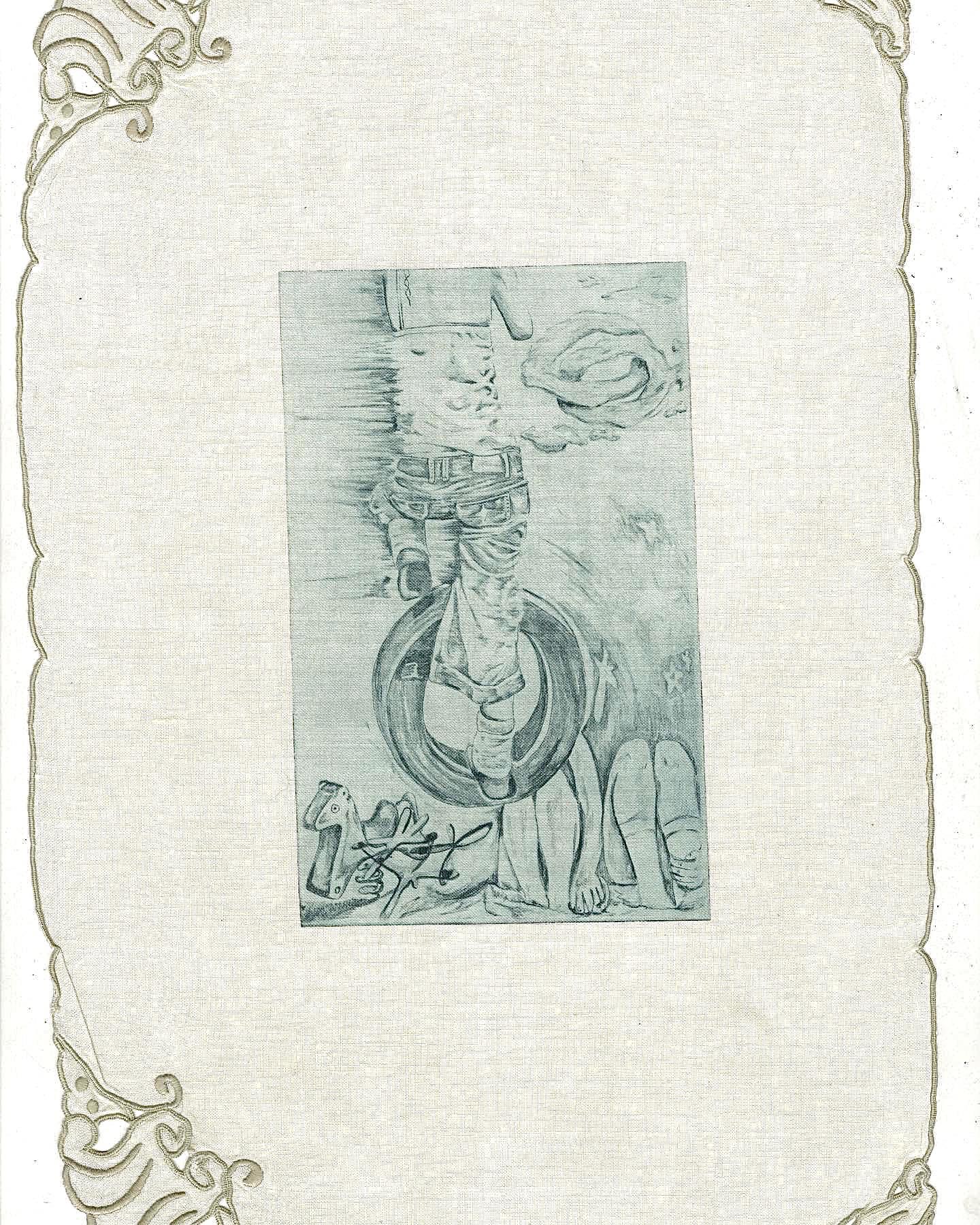 itty bitty jeans, polymerplate on linen 8x10, 2023