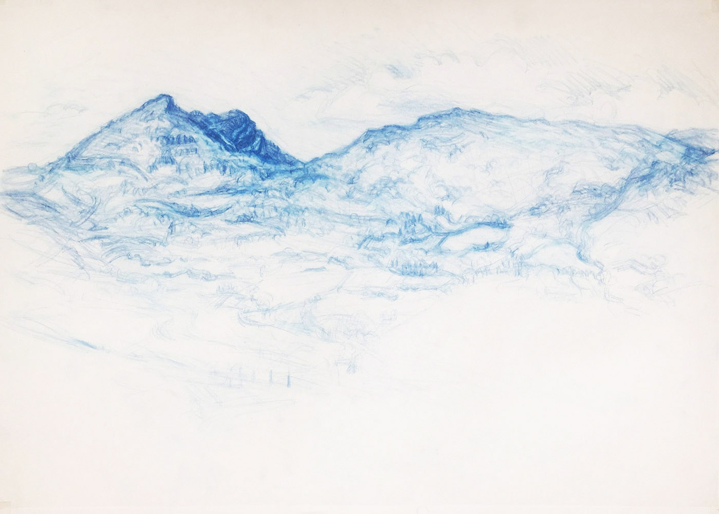 Ligne de cr&ecirc;te, crayon sur calque, 70 x 50 cm, 2019