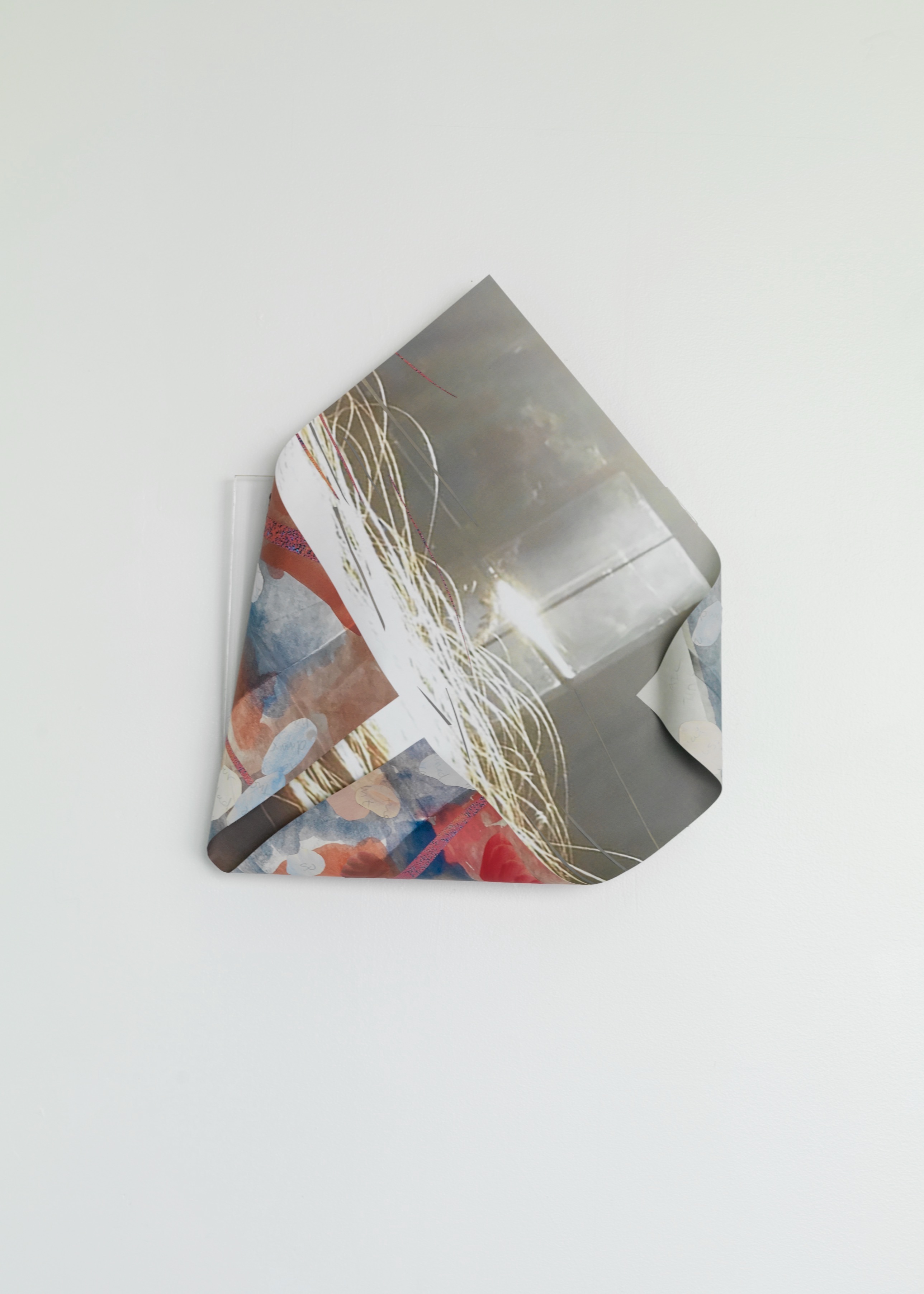 Hey Lover Letter #1, 2021, gouache mixed with hormones on paper, double sided digital pigment print mounted on acrylic glass, approx. 19 1/2 “ x 16”