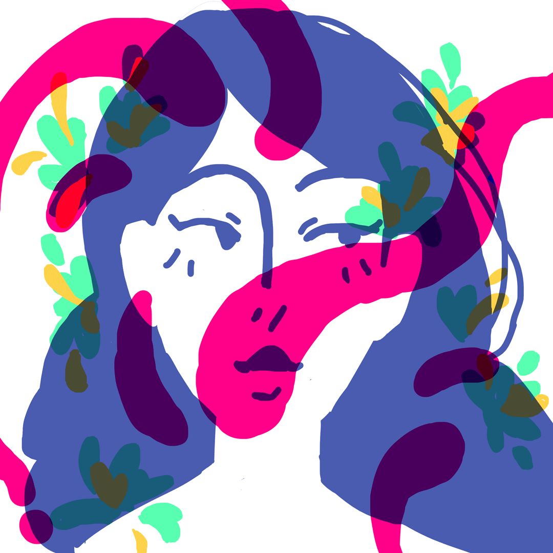 Gif of a girls face, swirls loop over her.