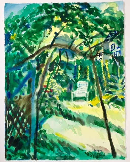Tuin bij Anke, Zehlendorf Berlin 2015 - watercolor 80x60 cm