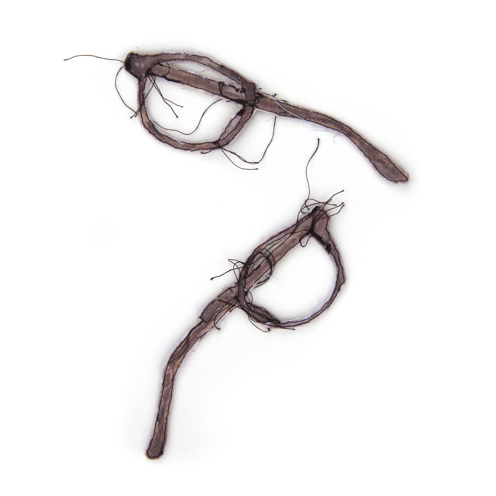 Glasses #1, acrylic and thread on muslin, 1.75 x 5.5 in. (each), 2021