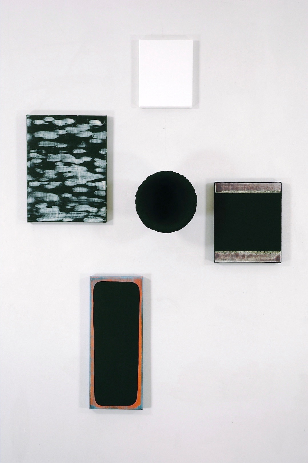 Untitled 2012, acrylic and alkyd on canvas and glass bowl, 140 x 95 cm