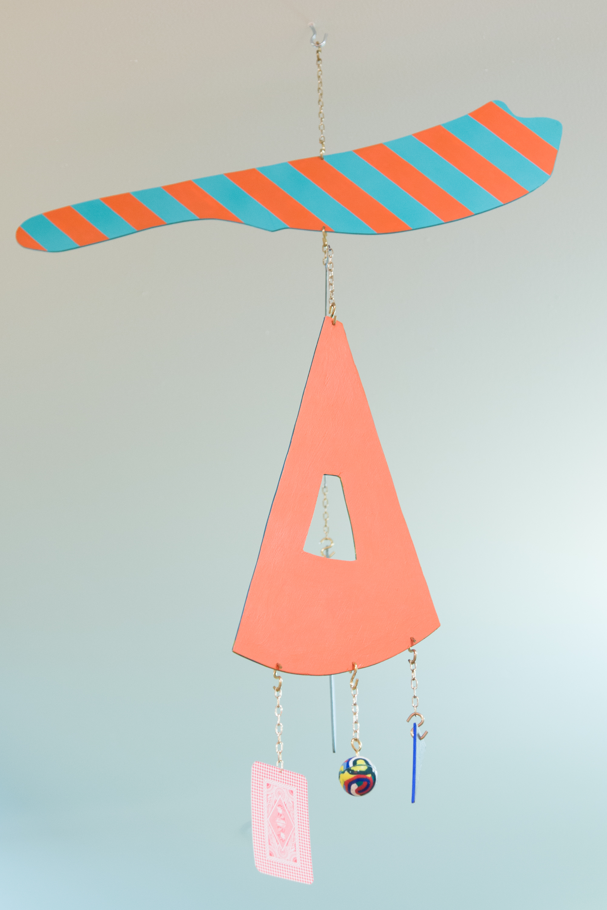 Useless Machine (after Munari), 2016Wire, chain, lauan, acrylic, gouache and found objects, 36 x 24 x 24 inches