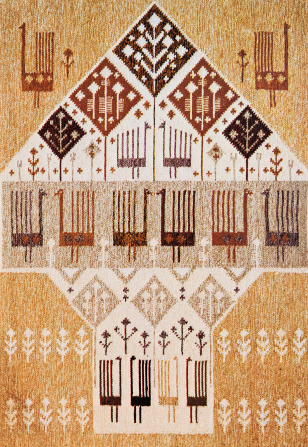 Handwoven wool rug. Serial production. 1980's