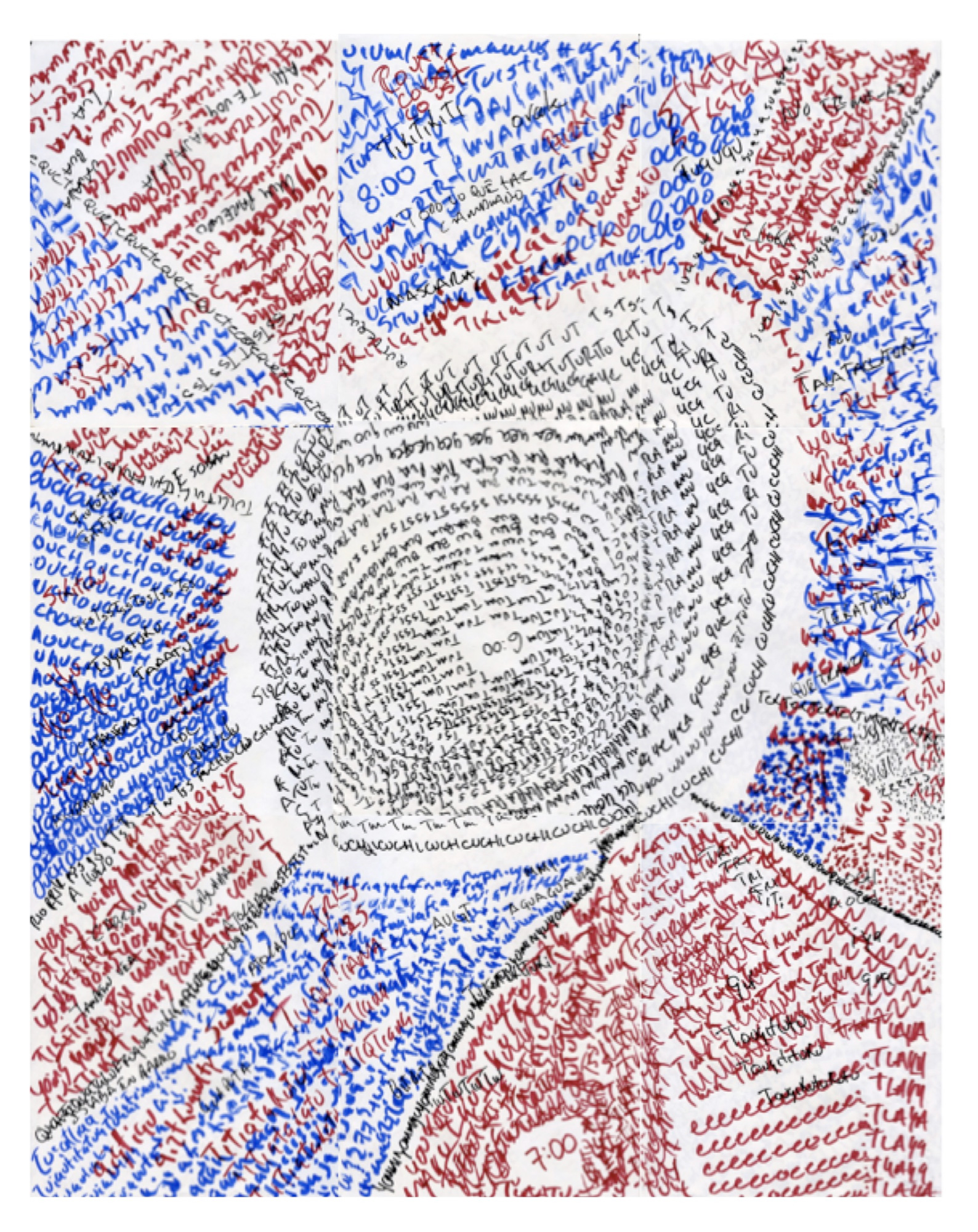 TIME EXCHANGE 63|2007 Drawing on paper 64.5 x 81 cm. The artist serenaded Ivan's mother at her home, and in exchange, he drew an acoustic map of the prison, codifying the environmental sounds he could hear within a 360-degree radius.
