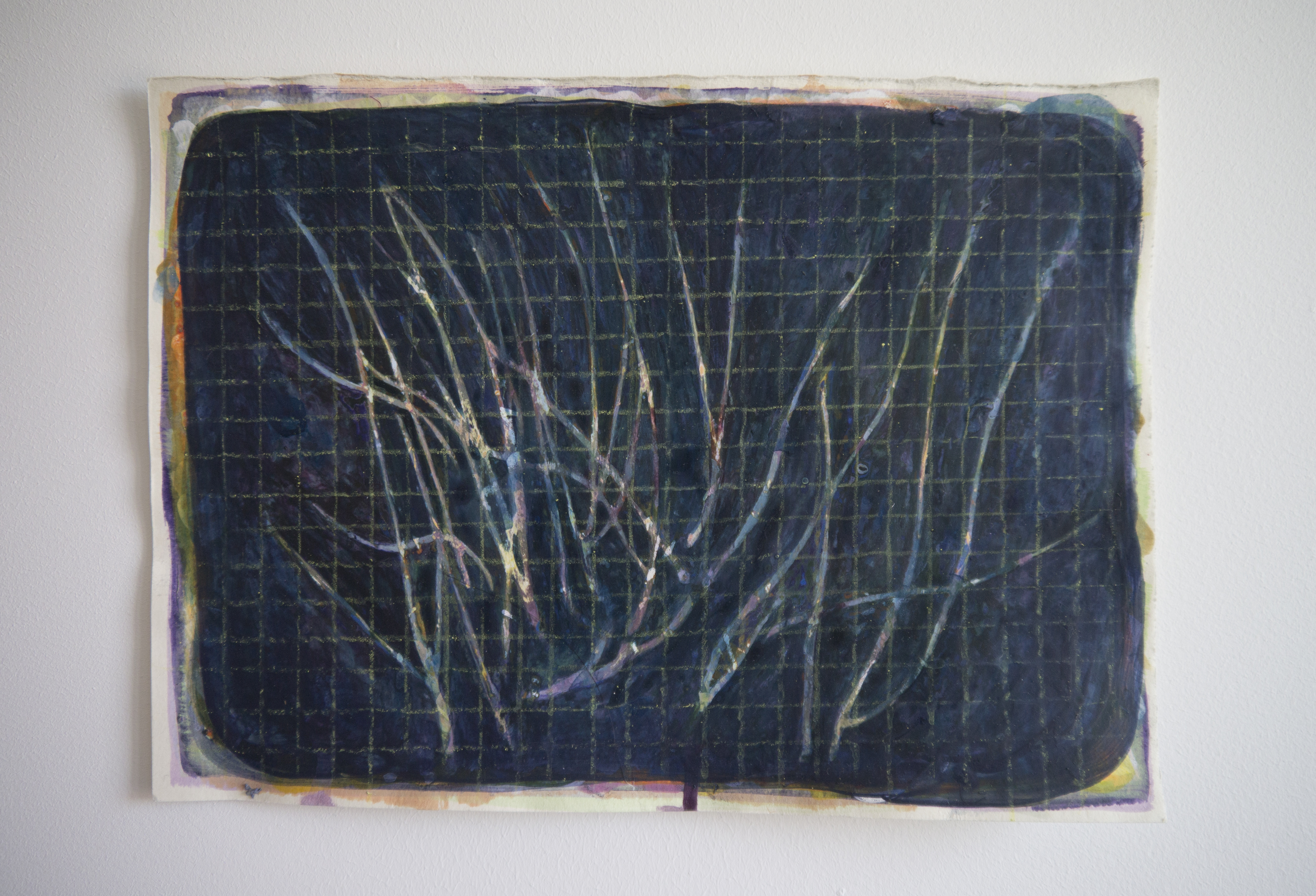 Untitled (twigs), 2020, acrylic and colour pencil on paper, 19.2x27cm