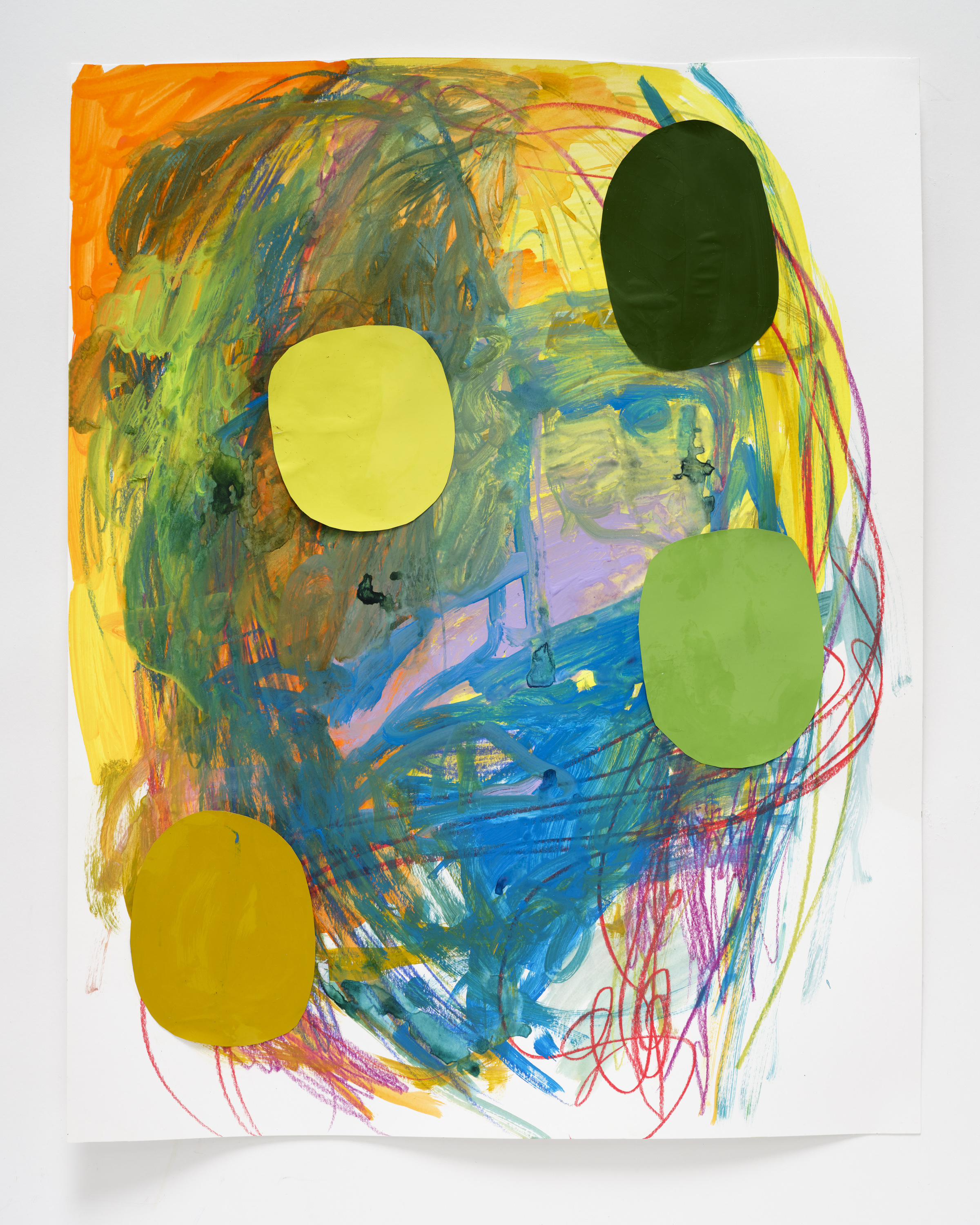 Man's Reflection, 25 x 20", Gouache, ink, wax pastel and collage on paper, 2025