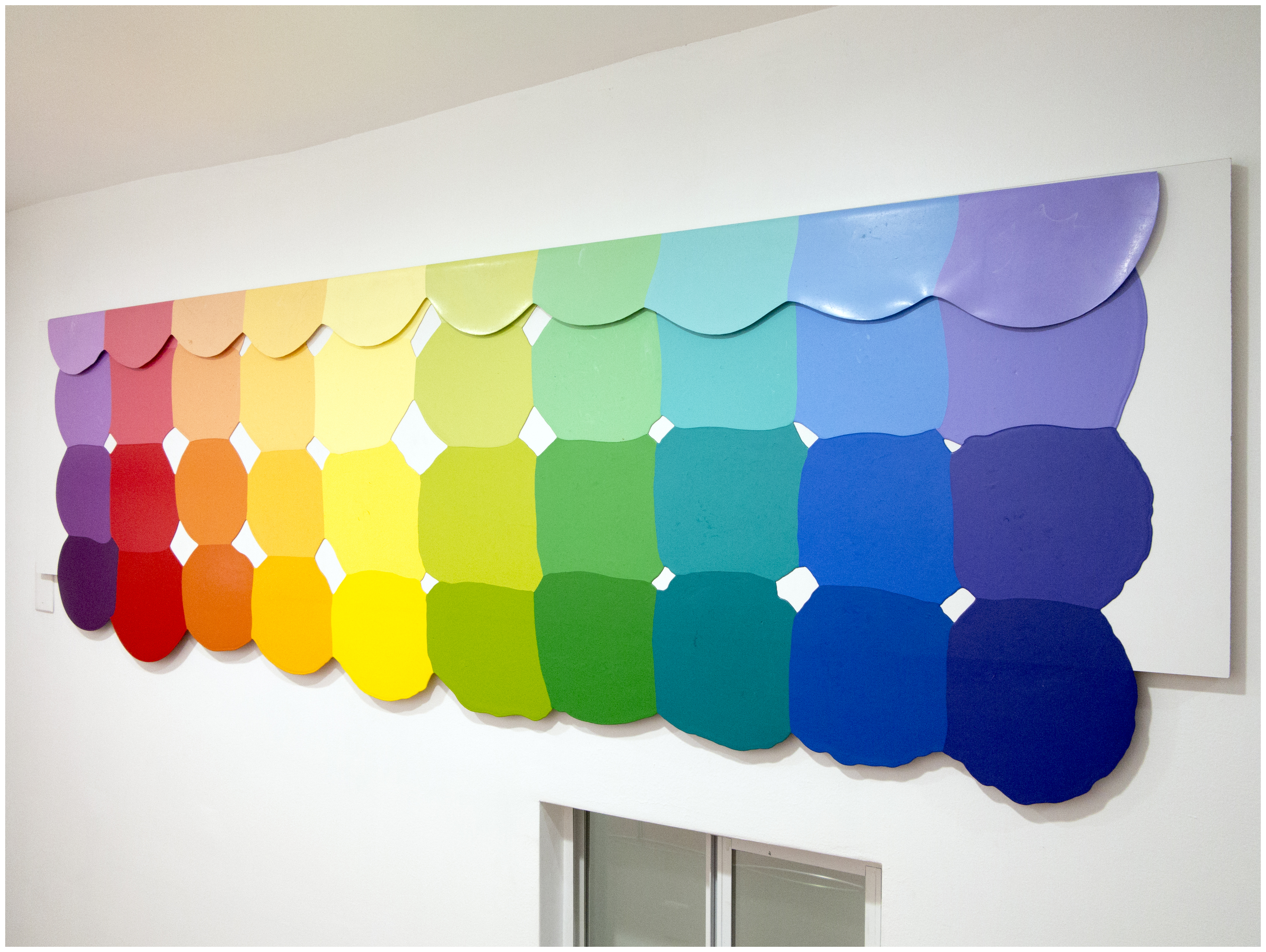 Lovers Knot to Purple Prince, 2018Acrylic paint samples, melamine97.125 x 23.75 x 1.563 in.246.7 x 60.33 x 3.97 cm