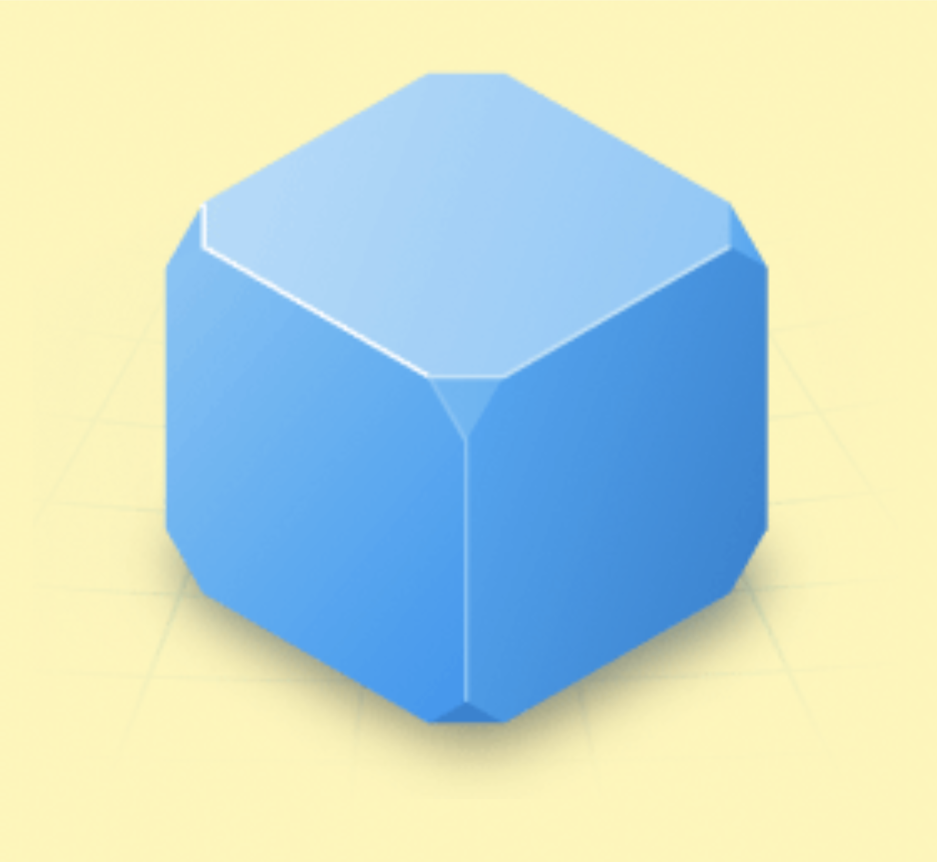 a graphic of a blueish cube on a light yellow background.