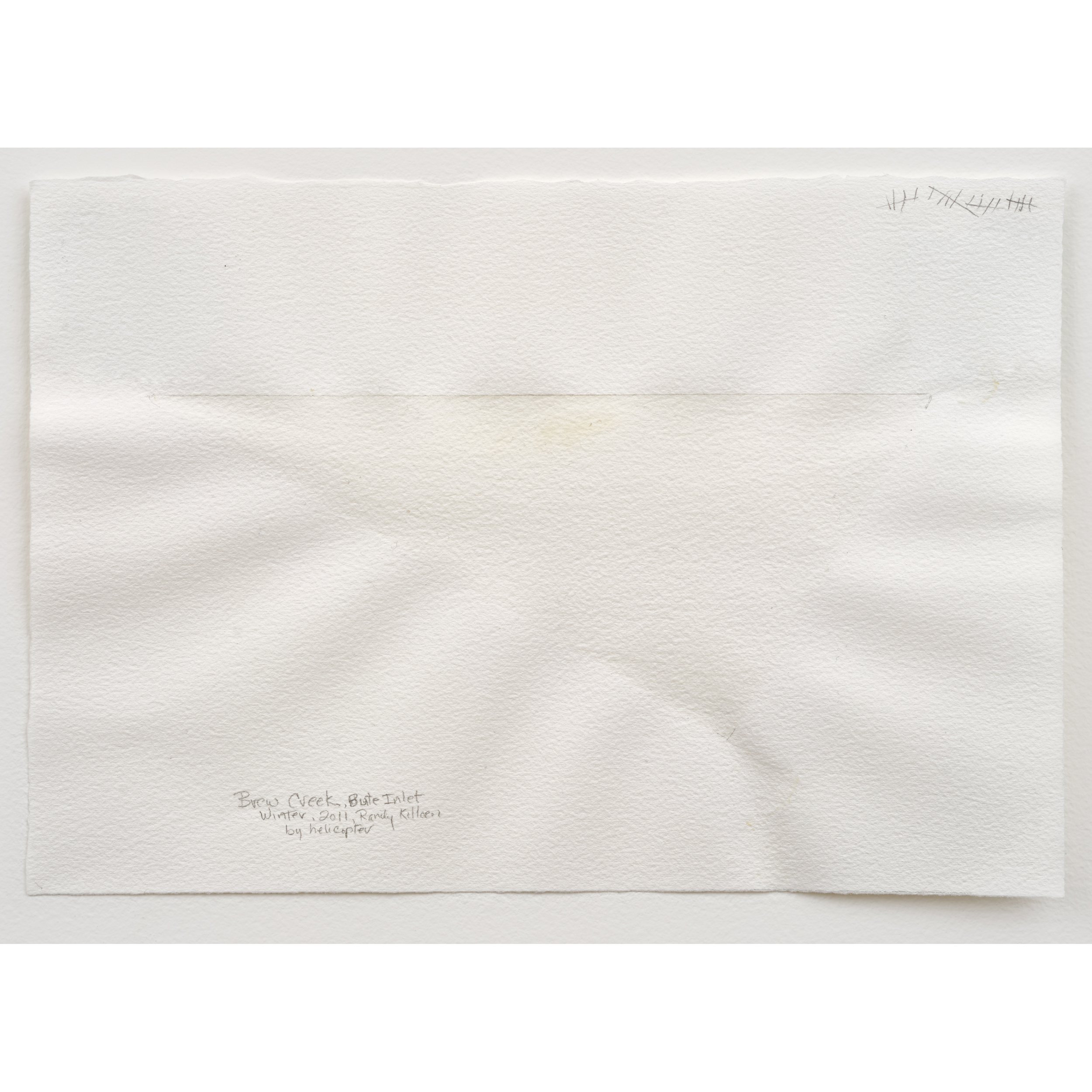 Judith Williams, Brew Creek, 2011. 28 x 30 cm / 8 1/4 x 11 3/4 in. Creek water on paper (20 layers). Collected in winter 2011 by Randy Kelloran by helicopter.