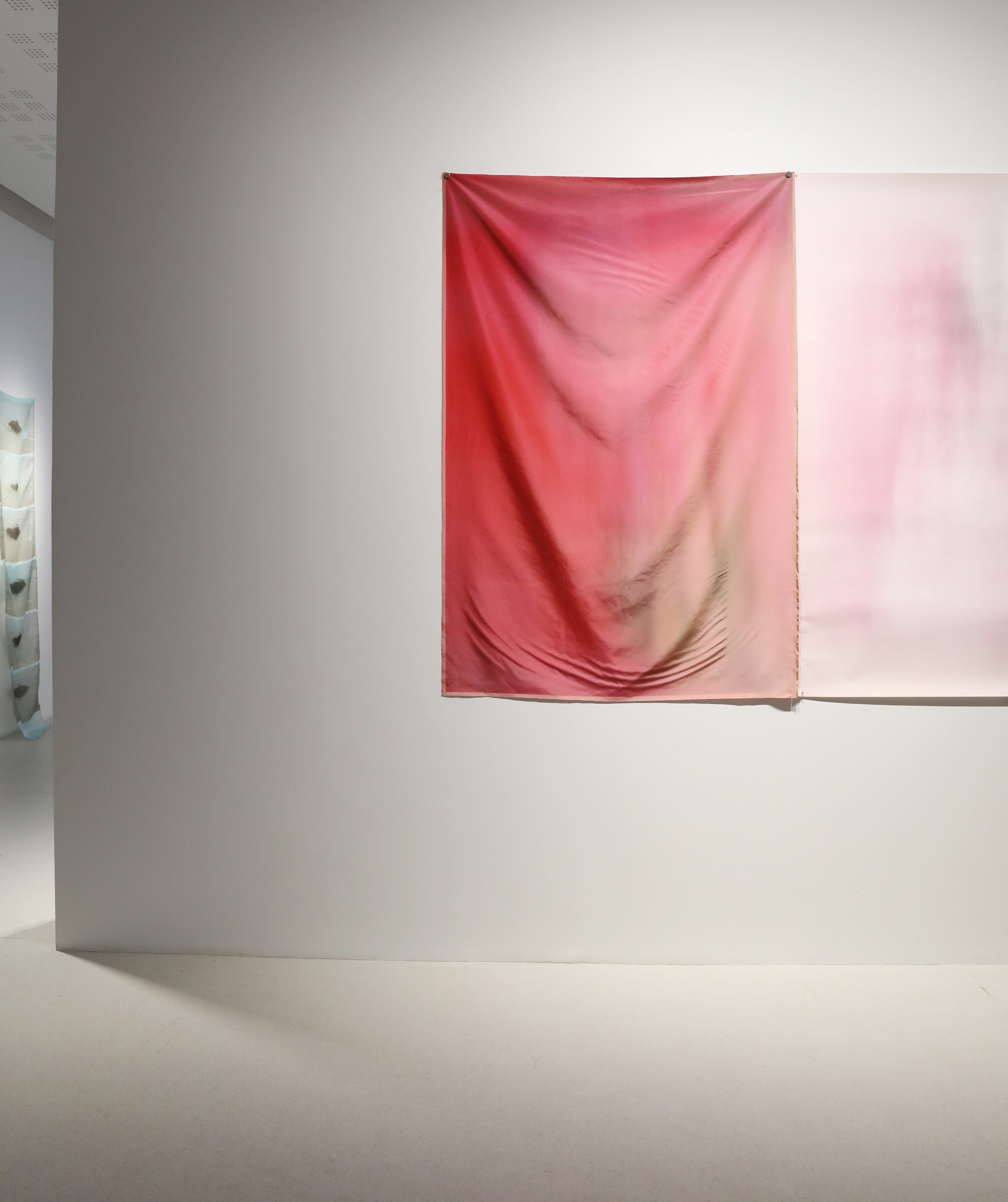 "About water distortion, scars, folds and colors", Sublimation and paper diptyque of 1m80x78cm each; Group Show "Ways of knowing", at Taidekeskus Maltinranta, Tampere, FI, 2022