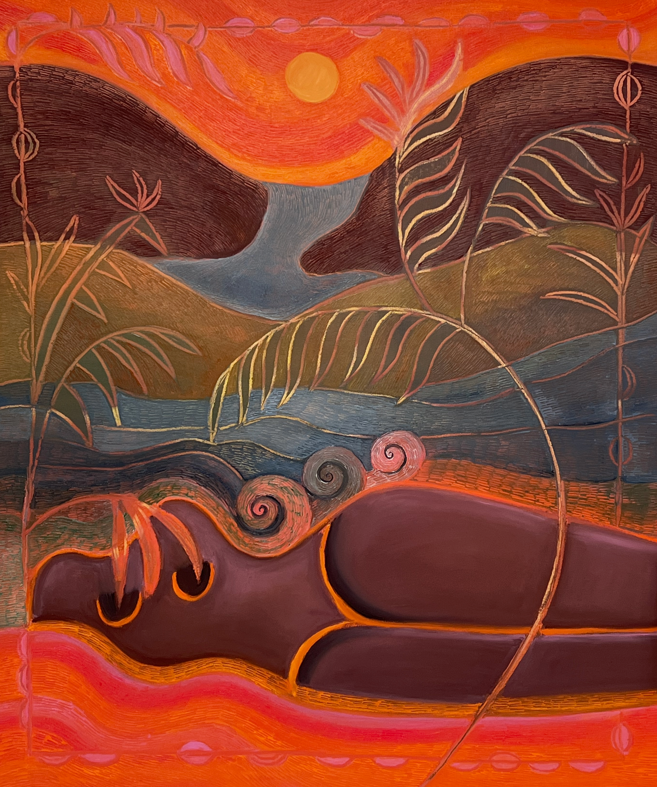 Waterfalls, 2025. Oil & oil stick on canvas, 118cm x 98cm