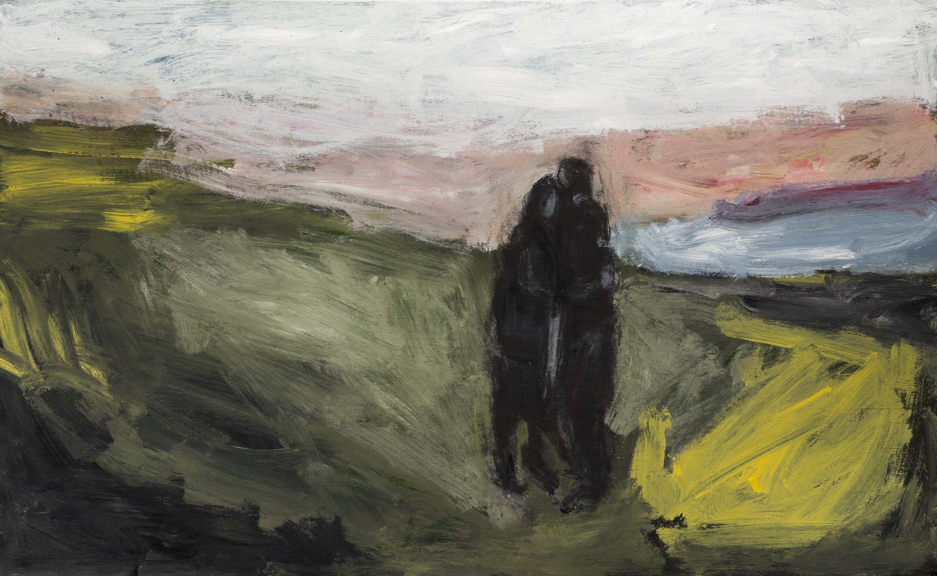 Two People. 2017. acrylic on wood. 27x43 inches. 69x109 cm.