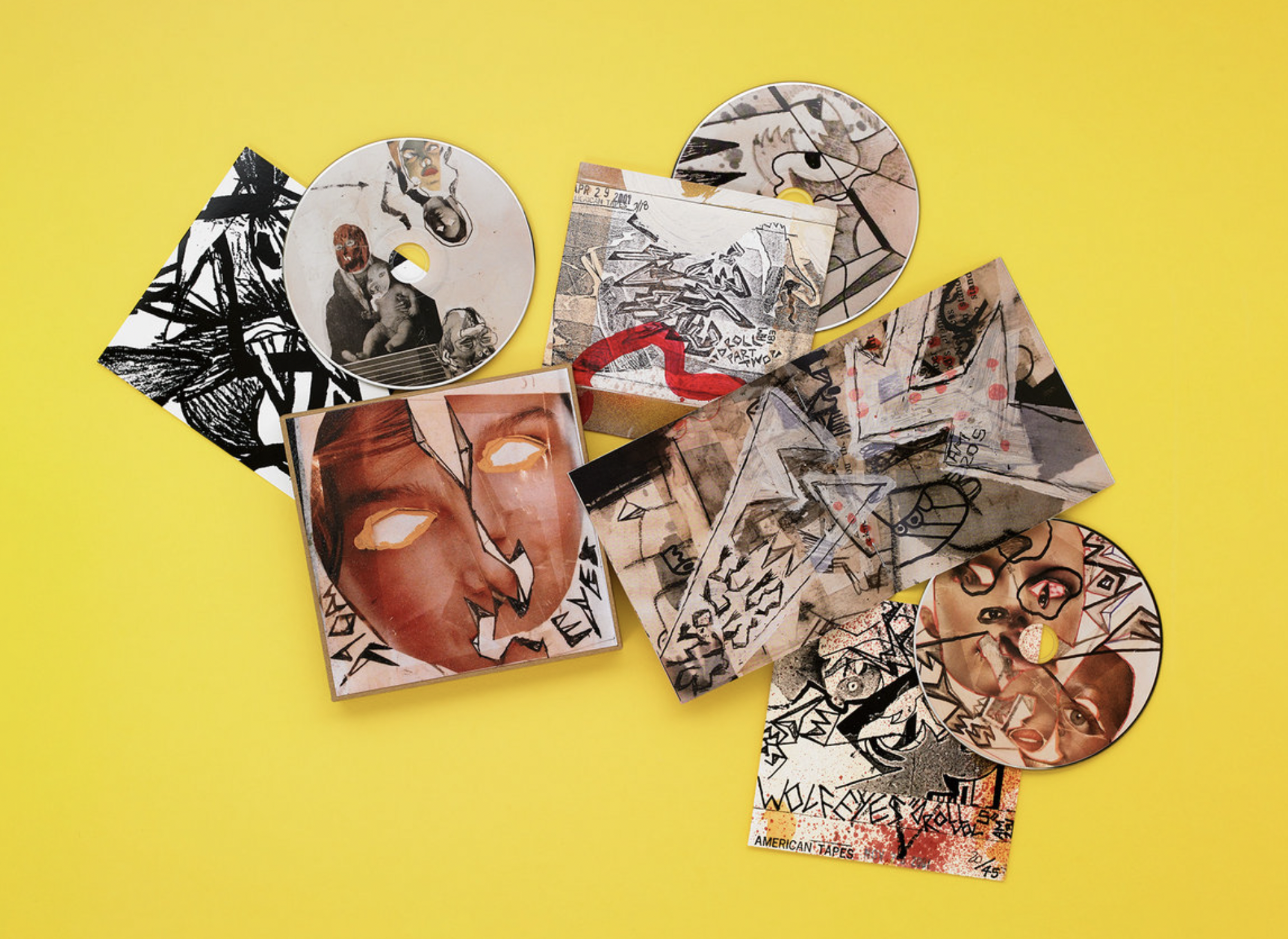 Wolf Eyes Droll Box set. 3 discs with printed onbodies, housed in individual card wallets with 16 page booklet, all housed in a high quality manila matchbox style outer sleeve, adorned throughout with totally inzane Olson art from the original tapes. Limited to 300 copies. AVAILABLE HERE