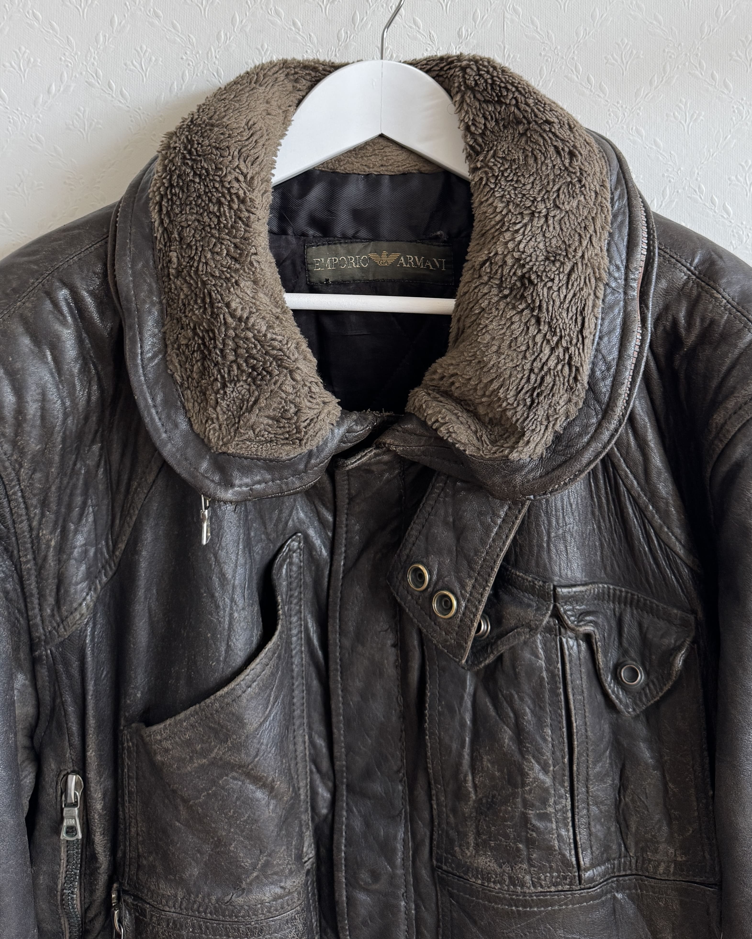 Emporio Armani, A/W 1983 Leather Cargo Flight Jacket - LA NAUSÉE