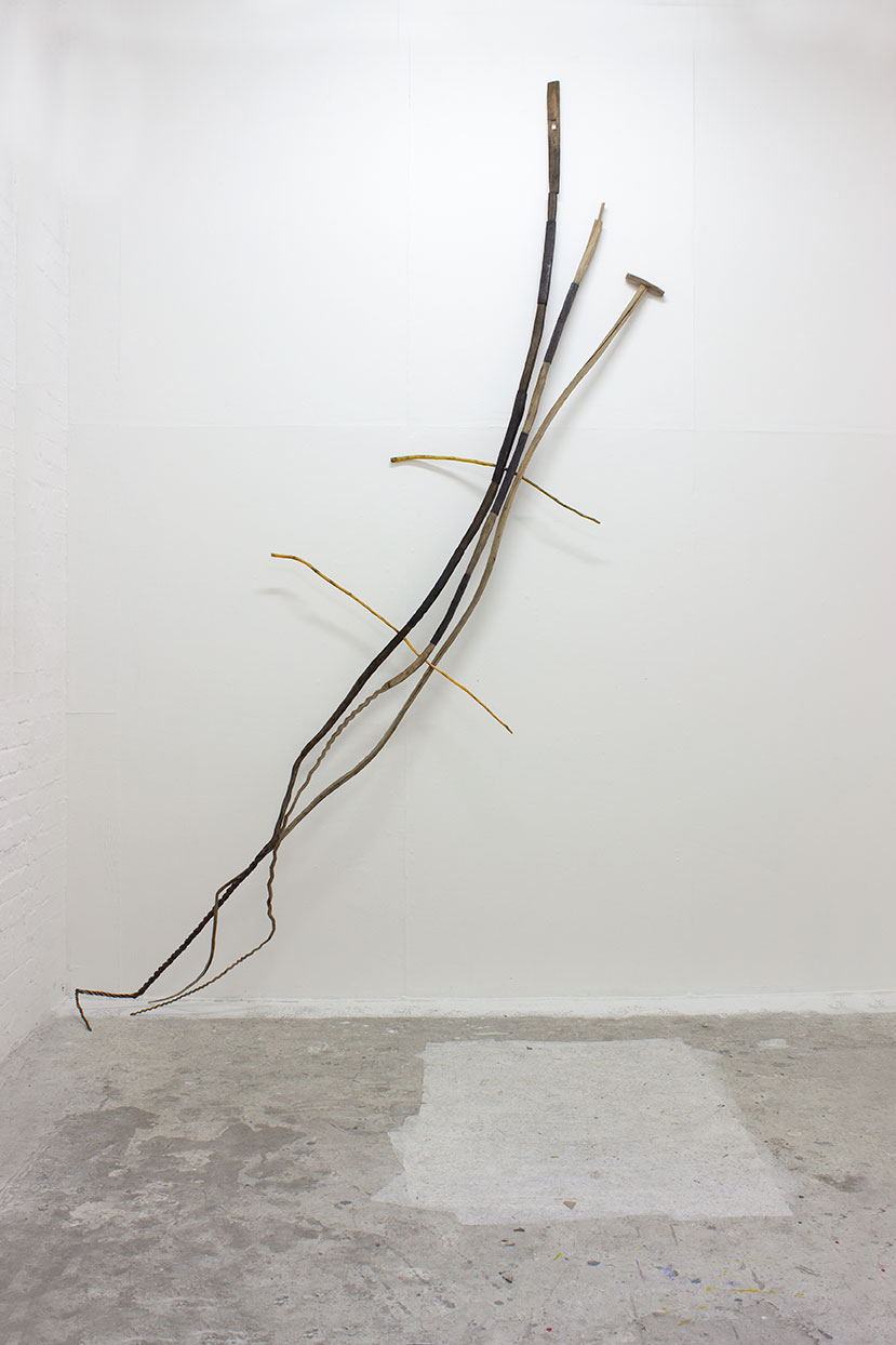 Instruments of hope, Cherry wood, pigment, each stem is approximately 15' in length