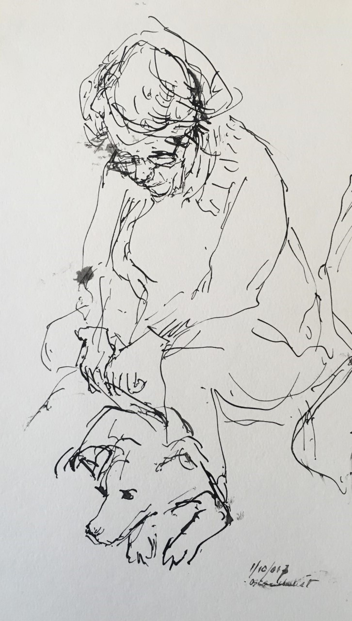 Vrouw met hond 2017 - Indian ink 31x21 cm