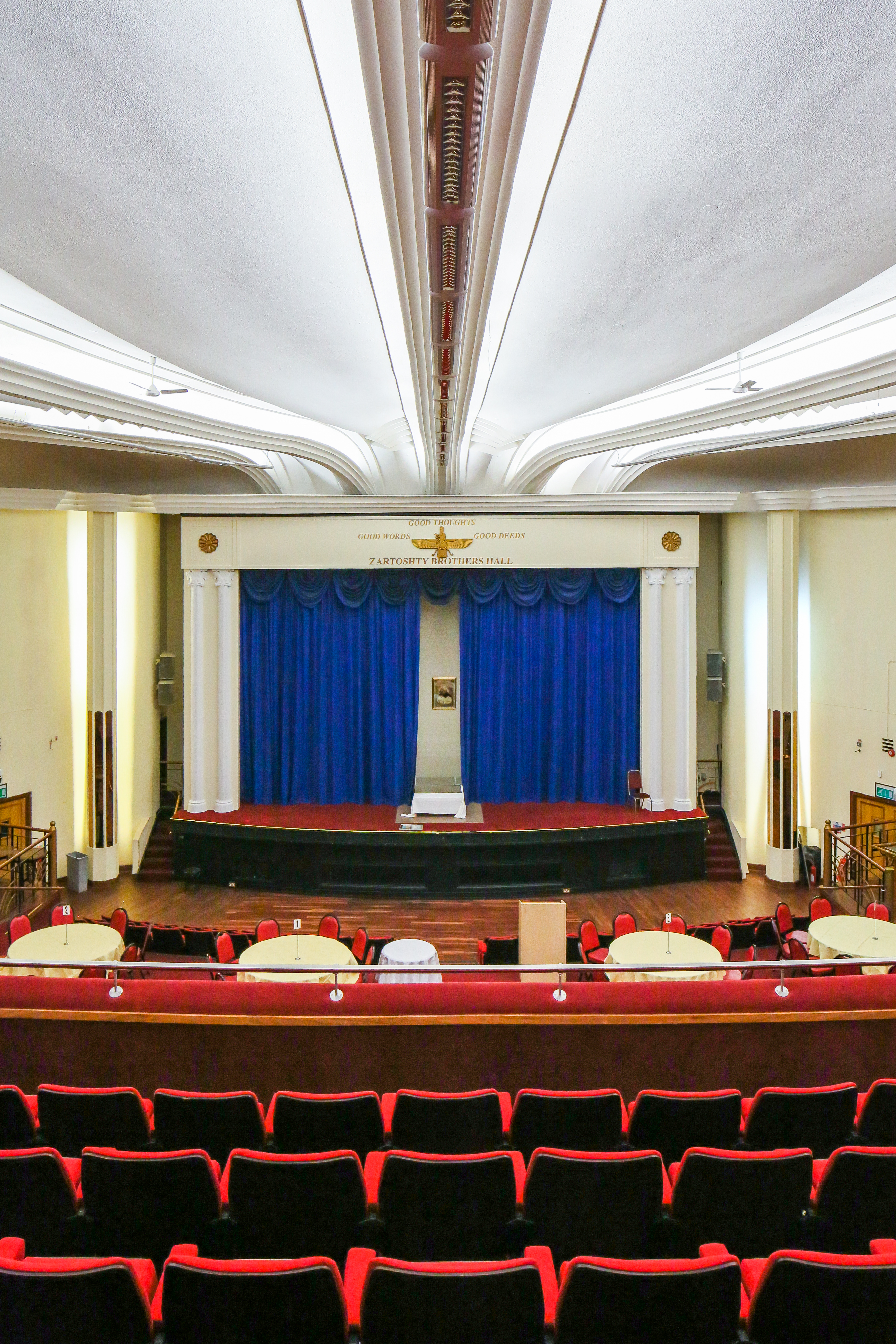 Auditorium Zoroastrian Centre, Former Grosvenor Cinema, 1936, Rayners Lane, Harrow, London. Photo credit: Sirj Photography