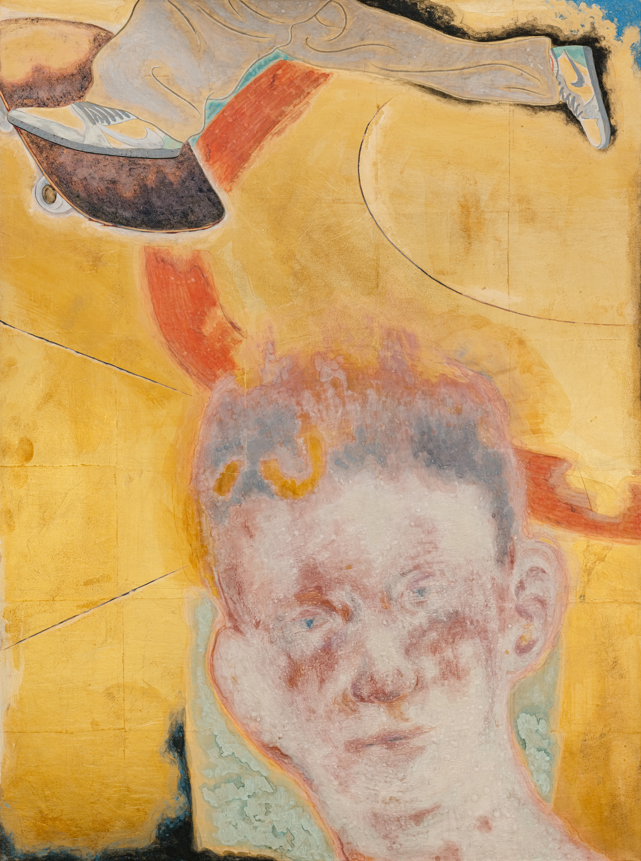 SK8#2, 2022, mineral pigment, metal foil on canvas, 60x80cm (23.6x31.5 in)